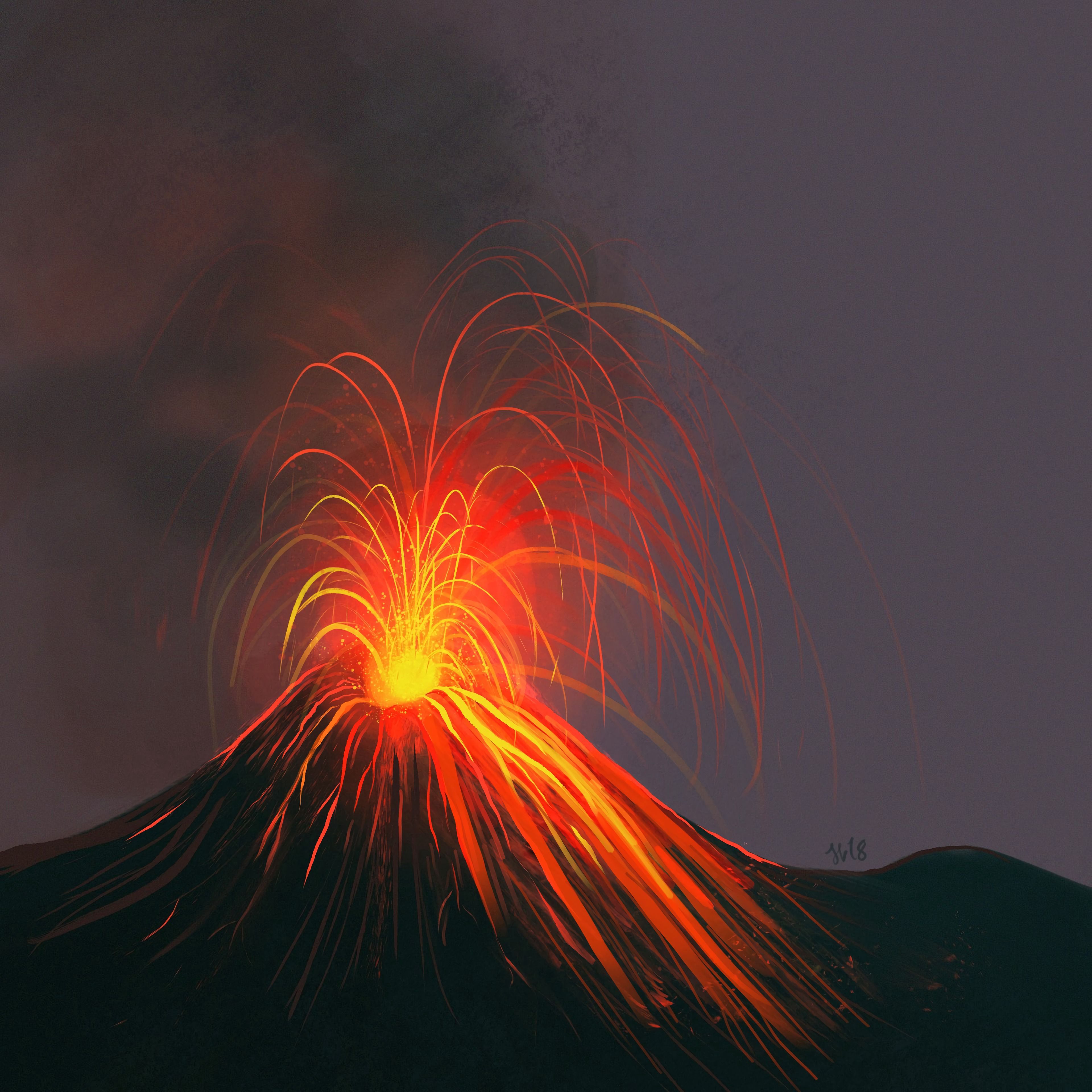 volcano, art, eruption