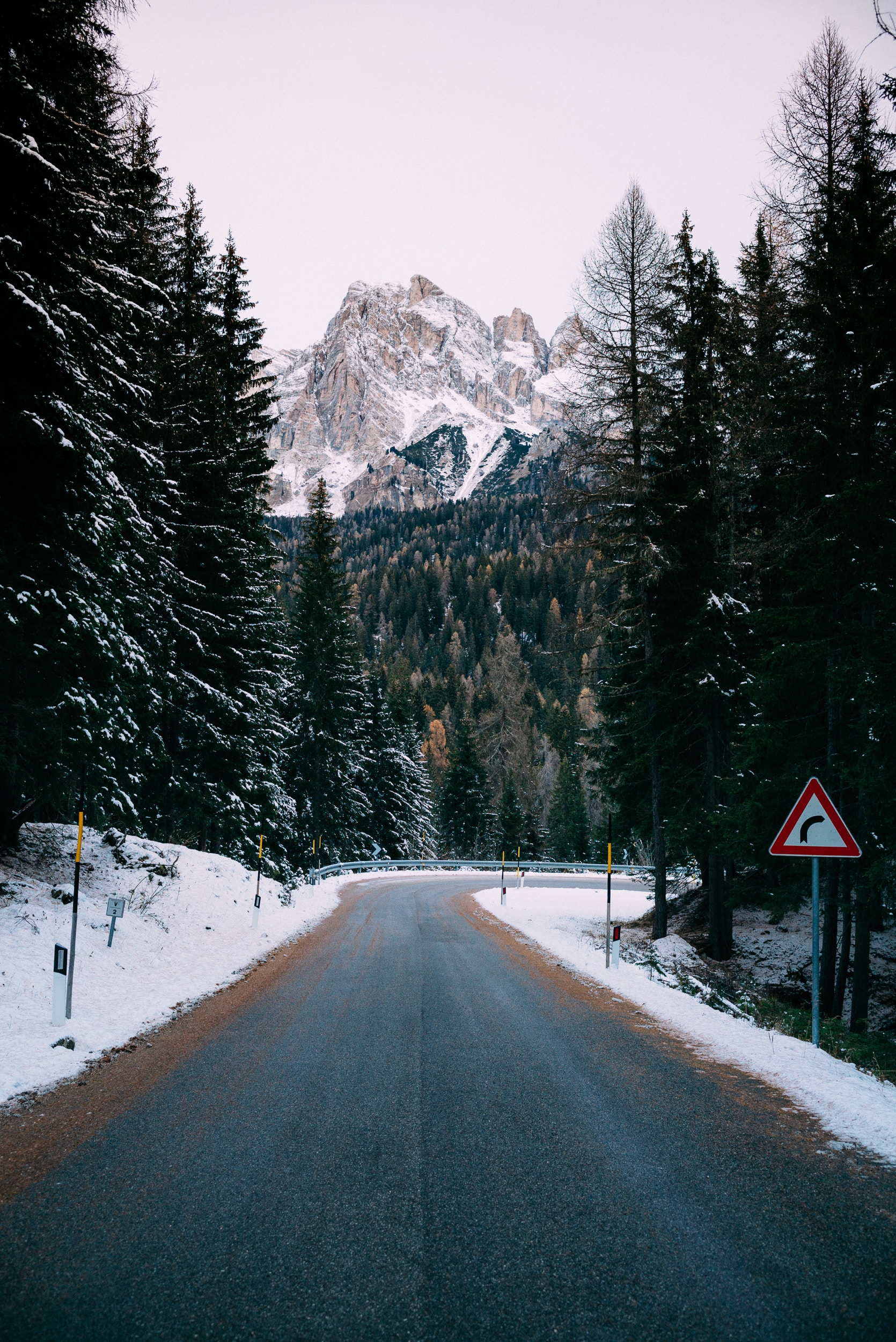 forest, road, winter, nature, mountains, snow