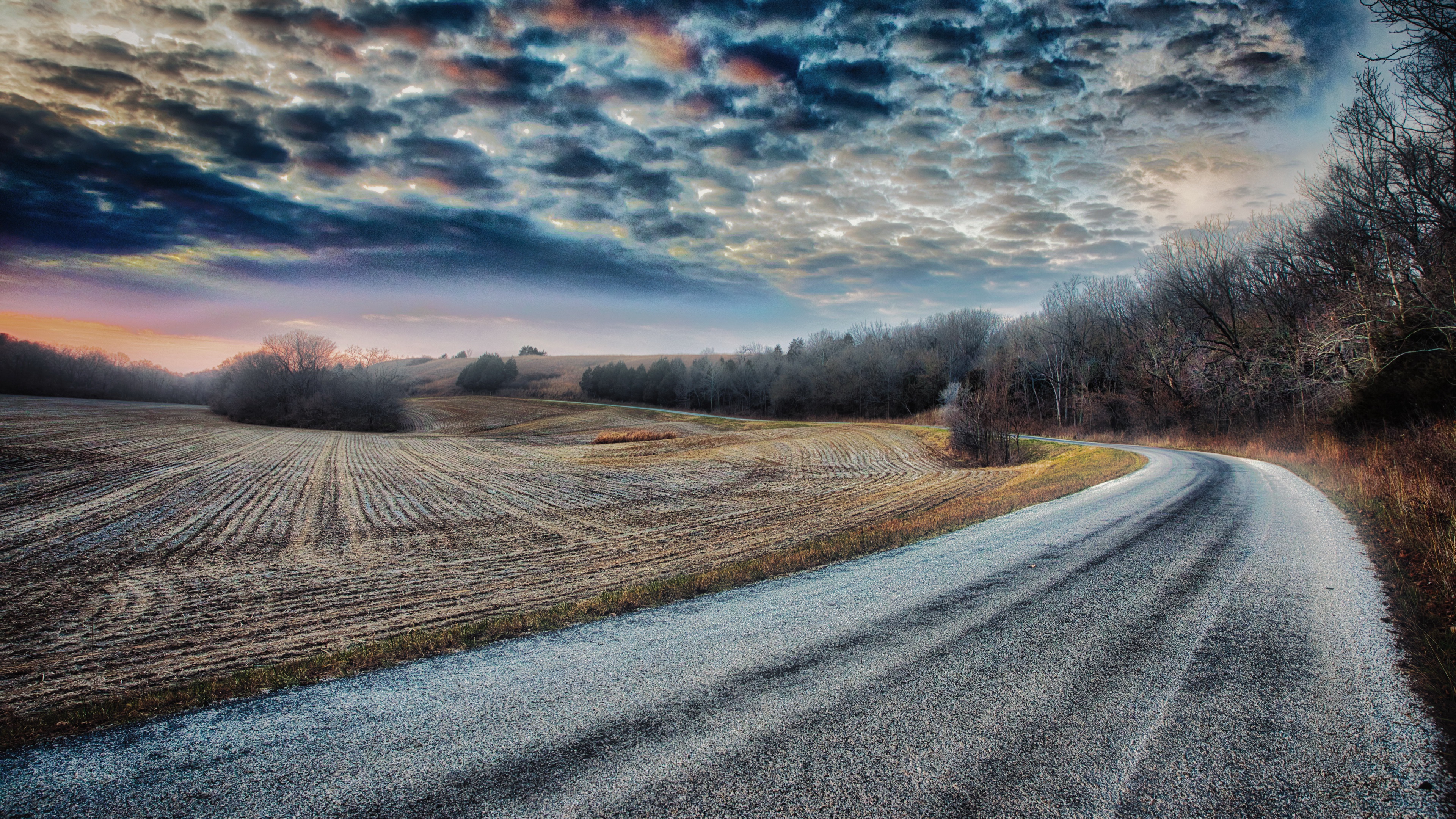 Download mobile wallpaper Sky, Road, Field, Man Made for free.