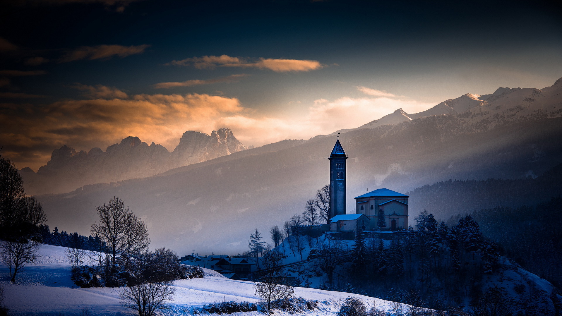 Download mobile wallpaper Winter, Mountain, Hill, Church, Churches, Religious for free.