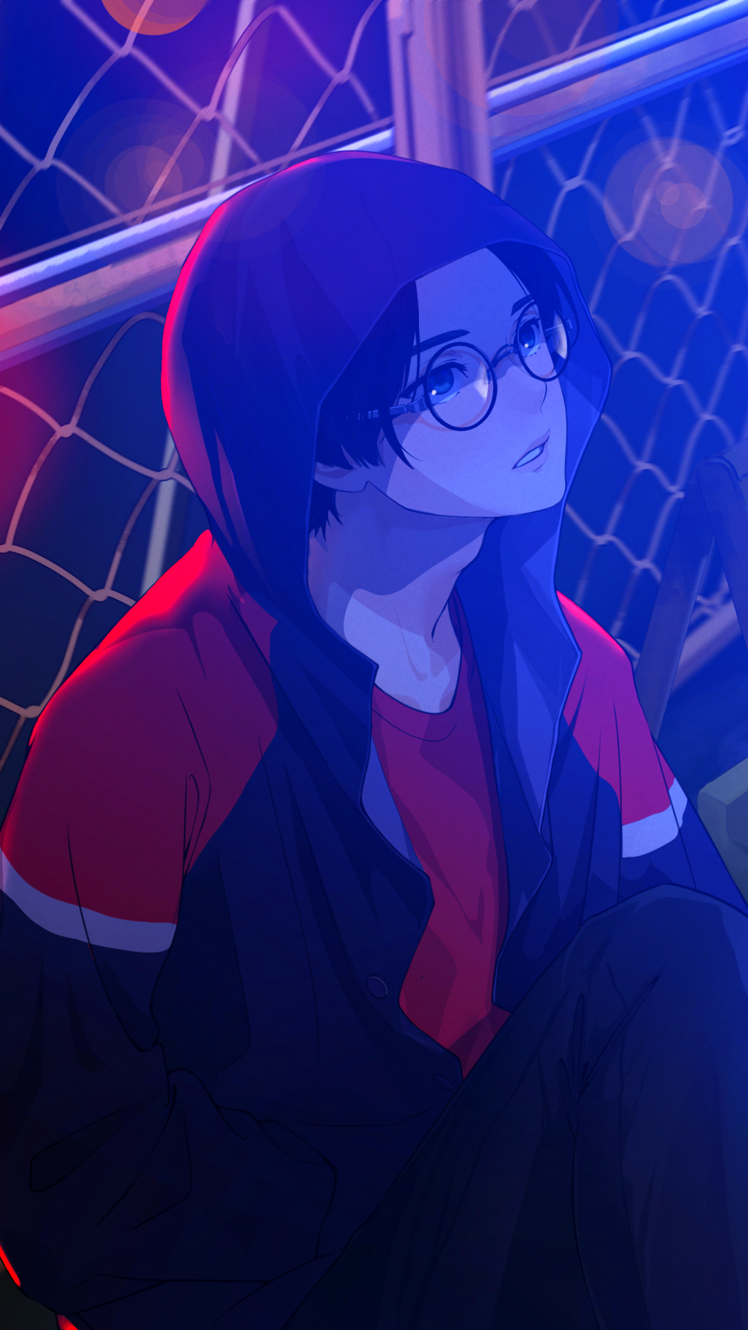 Download mobile wallpaper Anime, Night, Glasses, Boy for free.