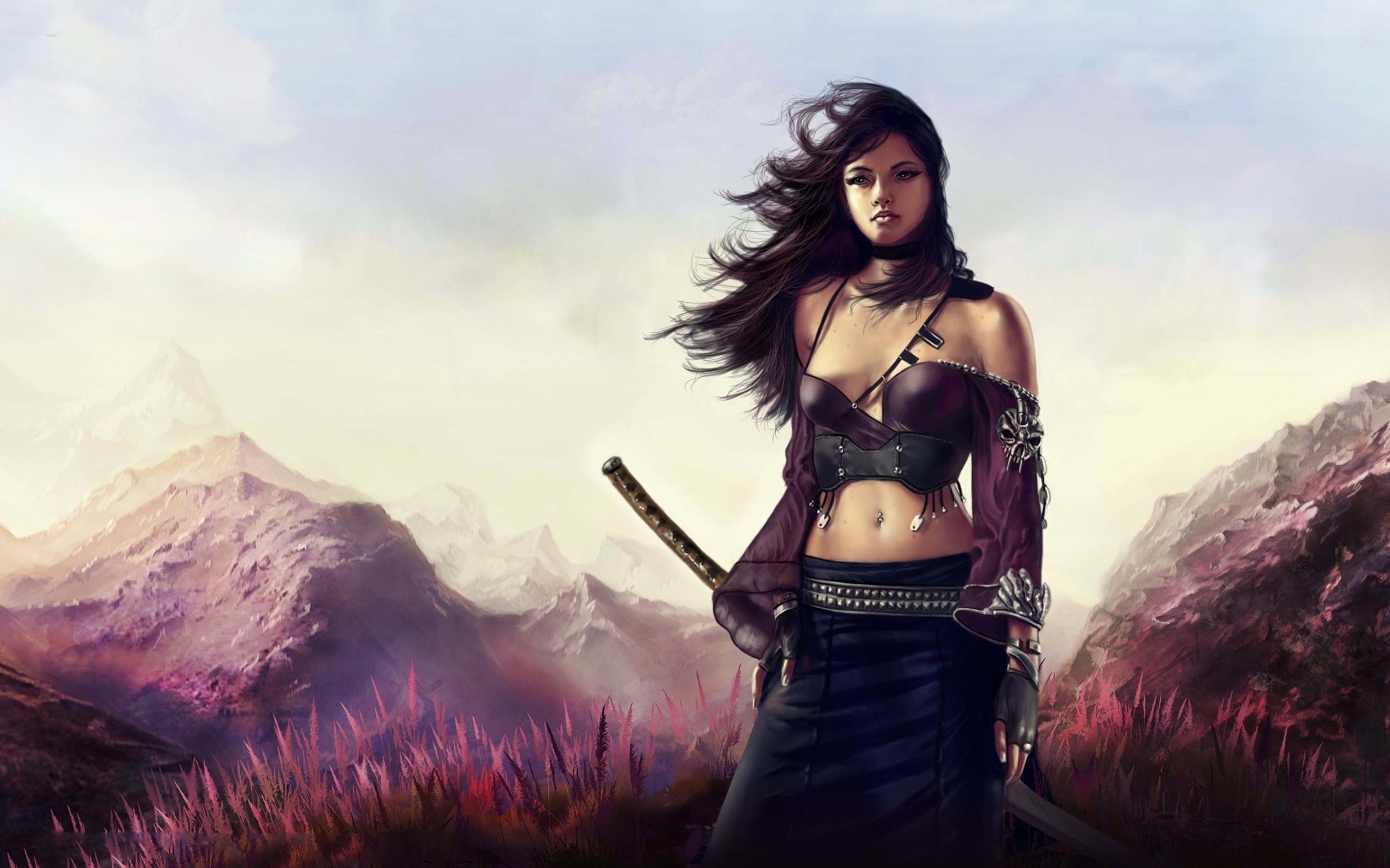 Free download wallpaper Fantasy, Mountain, Warrior, Katana, Women Warrior on your PC desktop