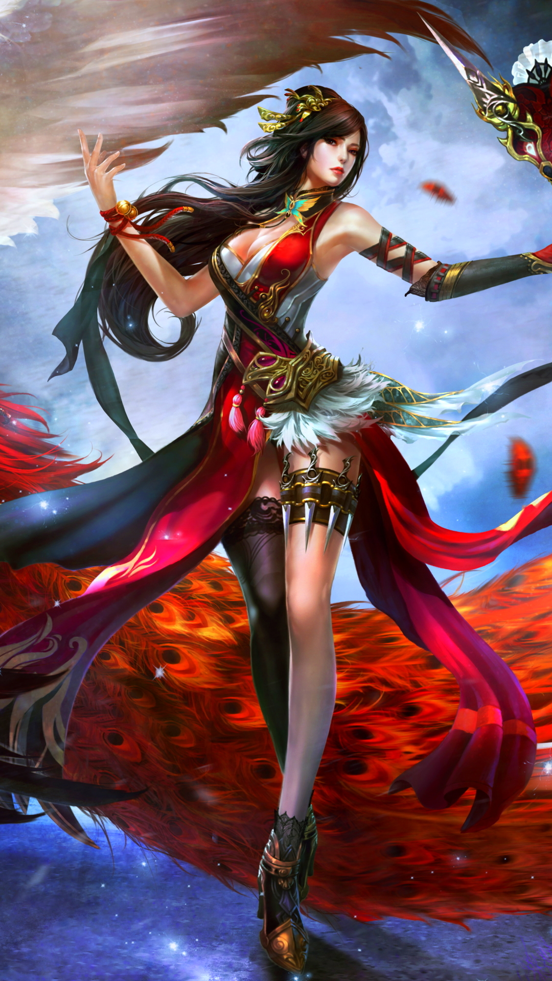 Download mobile wallpaper Fantasy, Feather, Oriental, Fan, Women Warrior, Woman Warrior for free.