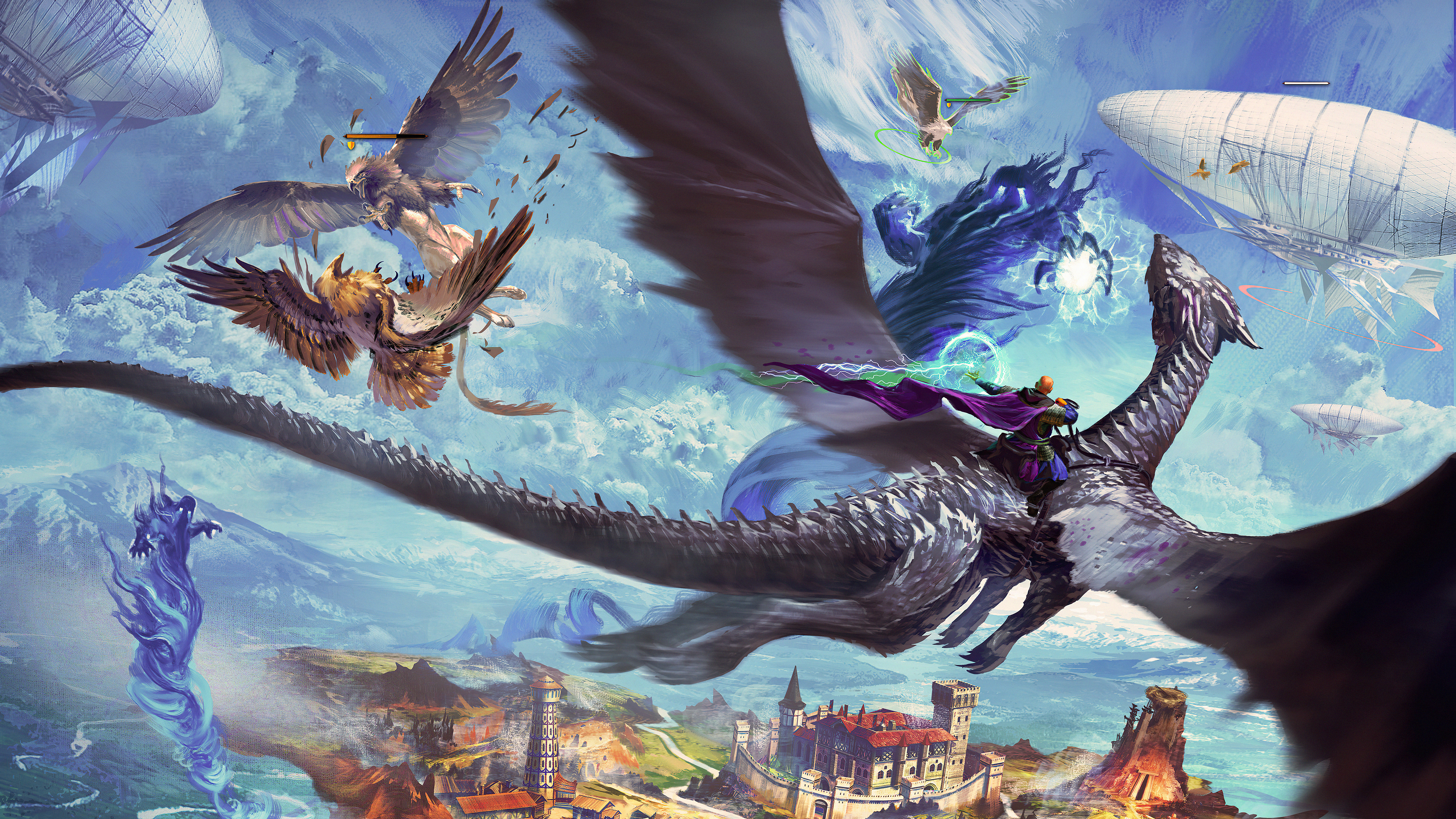 Download mobile wallpaper Fantasy, Dragon, Battle, Griffin, Wizard for free.