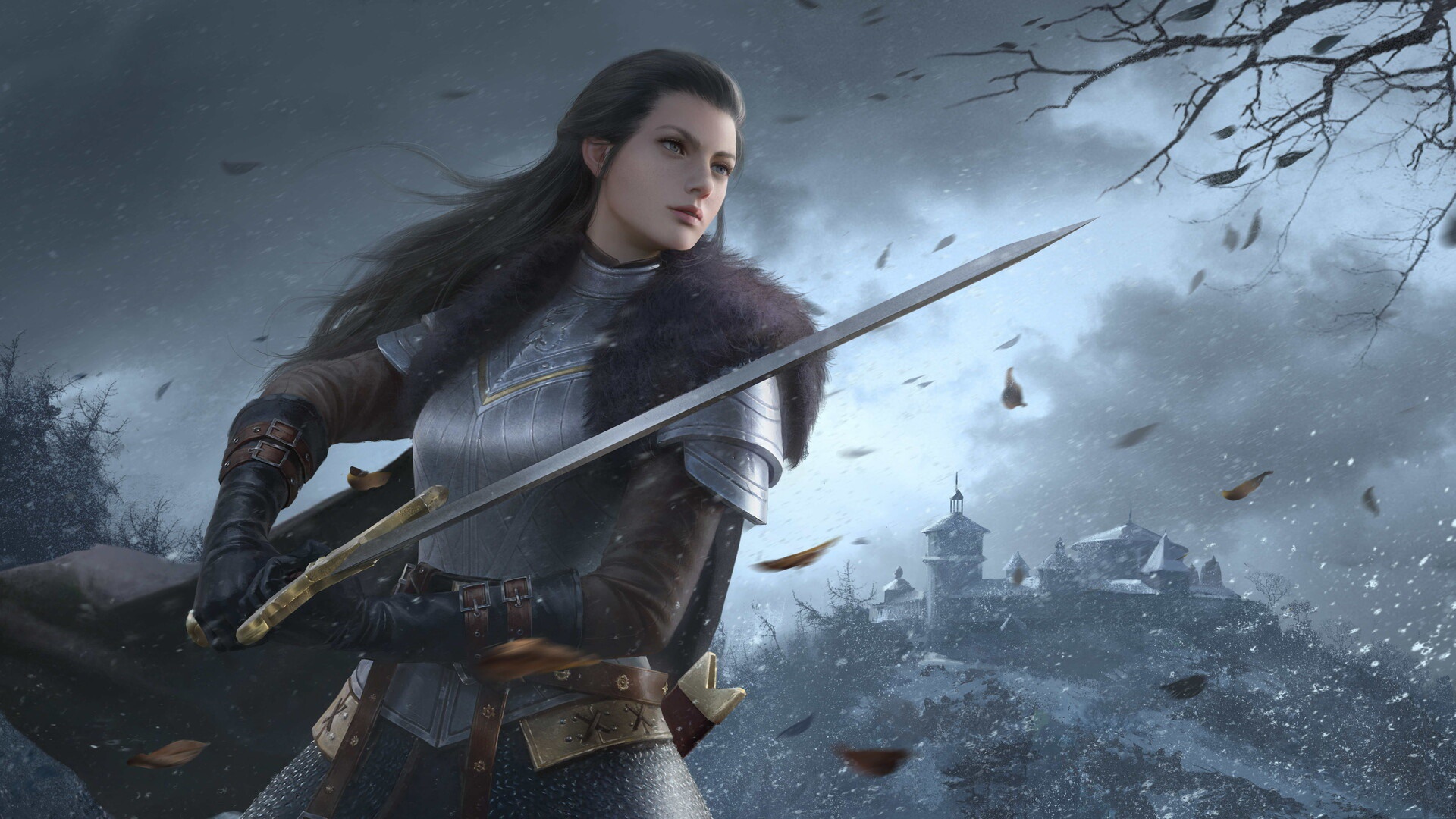 Download mobile wallpaper Fantasy, Weapon, Sword, Black Hair, Long Hair, Women Warrior, Woman Warrior for free.