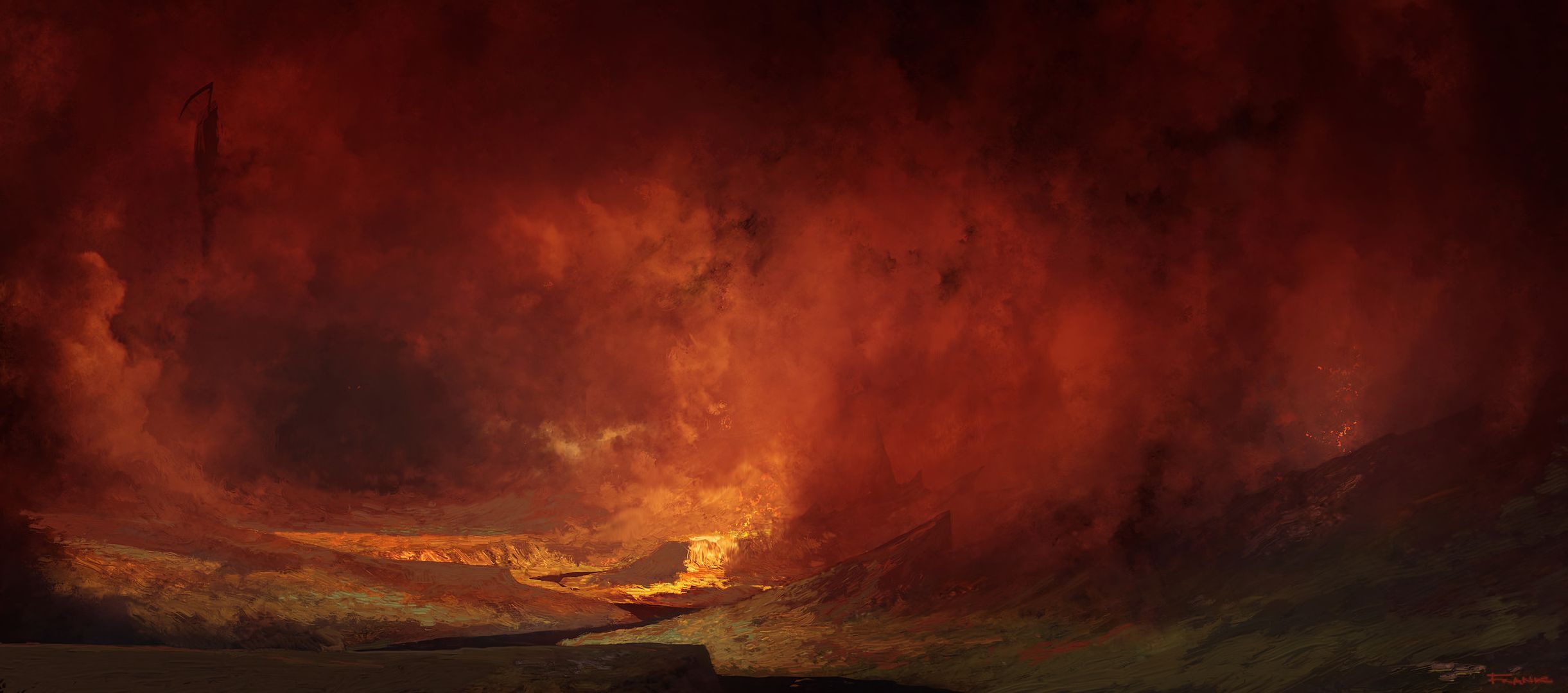 Download mobile wallpaper Landscape, Fantasy, Smoke, Fog, Lava for free.