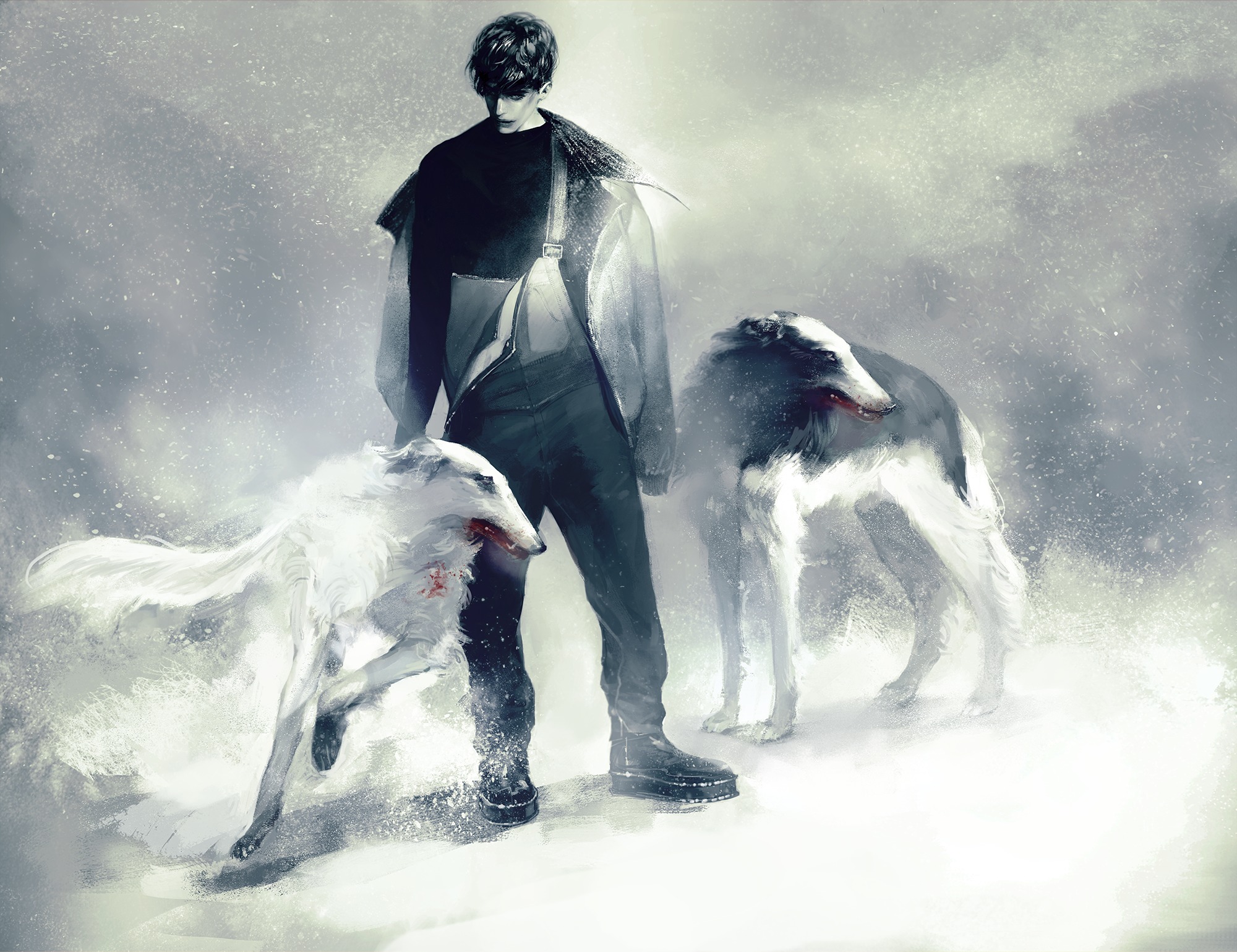 Laden Sie das Winter, Schnee, Hund, Original, Animes-Bild kostenlos auf Ihren PC-Desktop herunter