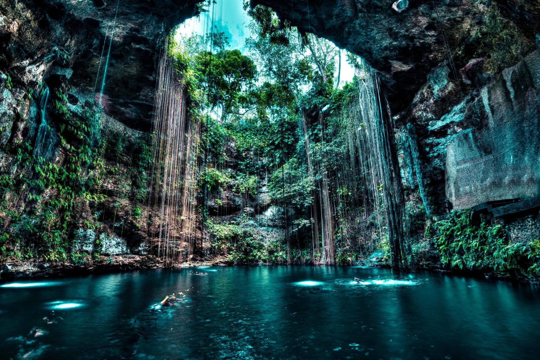 nature, earth, cave, cliff, tree, water, caves