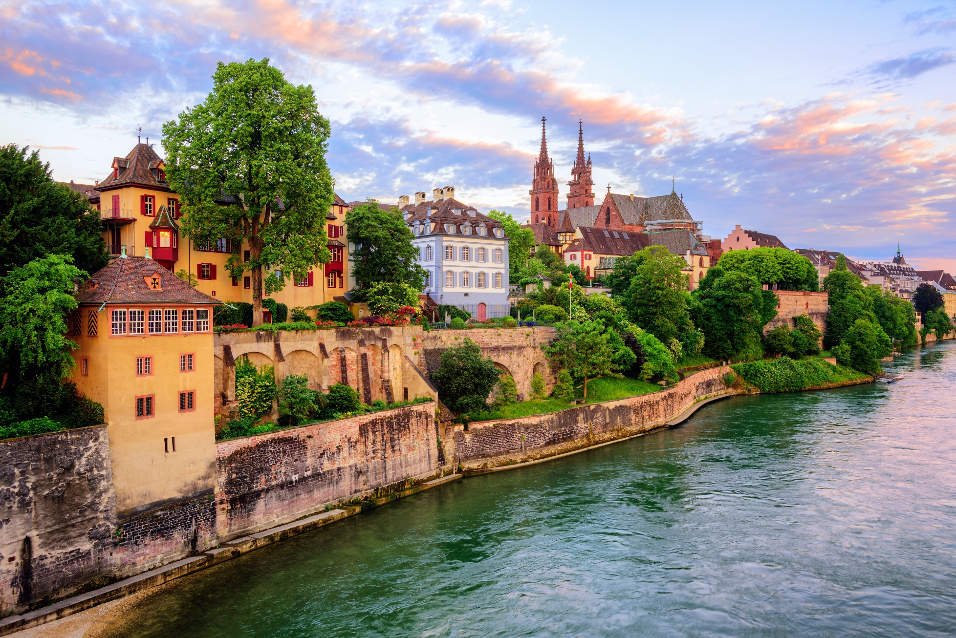 Download mobile wallpaper Cities, City, Building, Switzerland, River, Man Made, Basel for free.