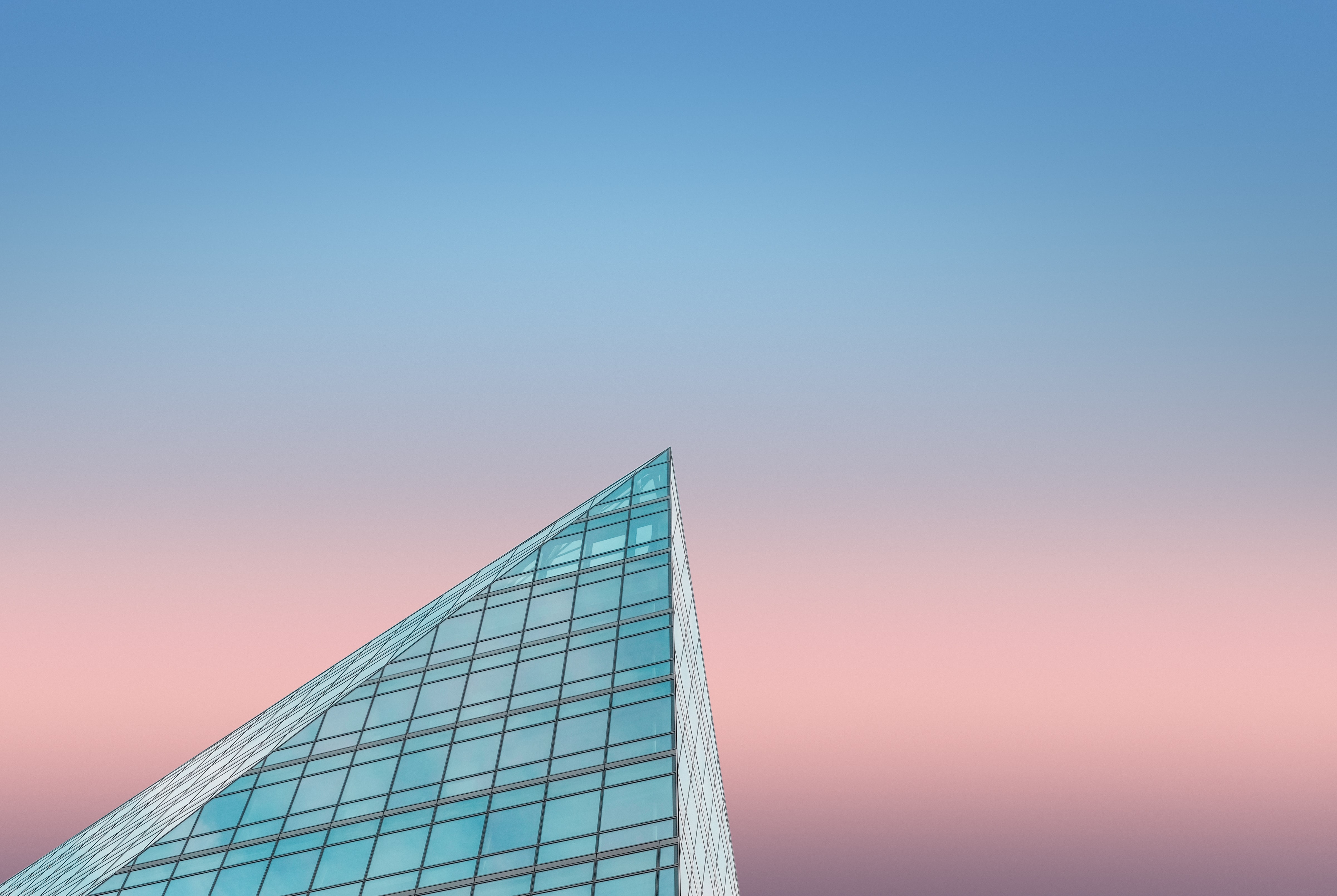Download mobile wallpaper Building, Bottom View, Sky, Gradient, Minimalism for free.