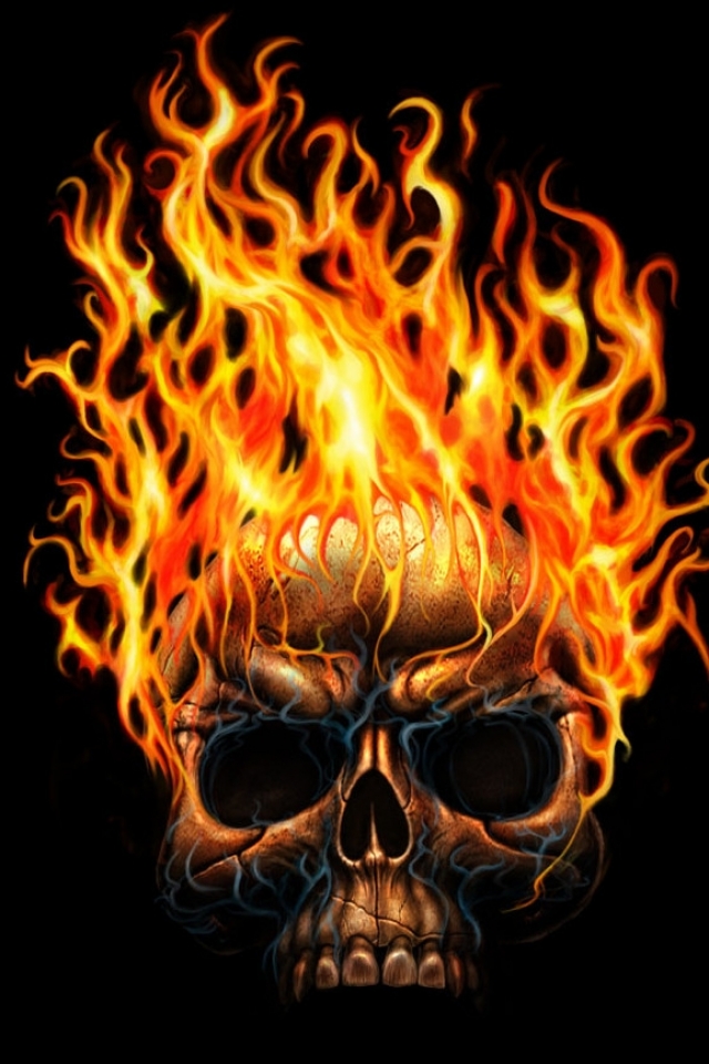 Download mobile wallpaper Fire, Dark, Flame, Skull for free.