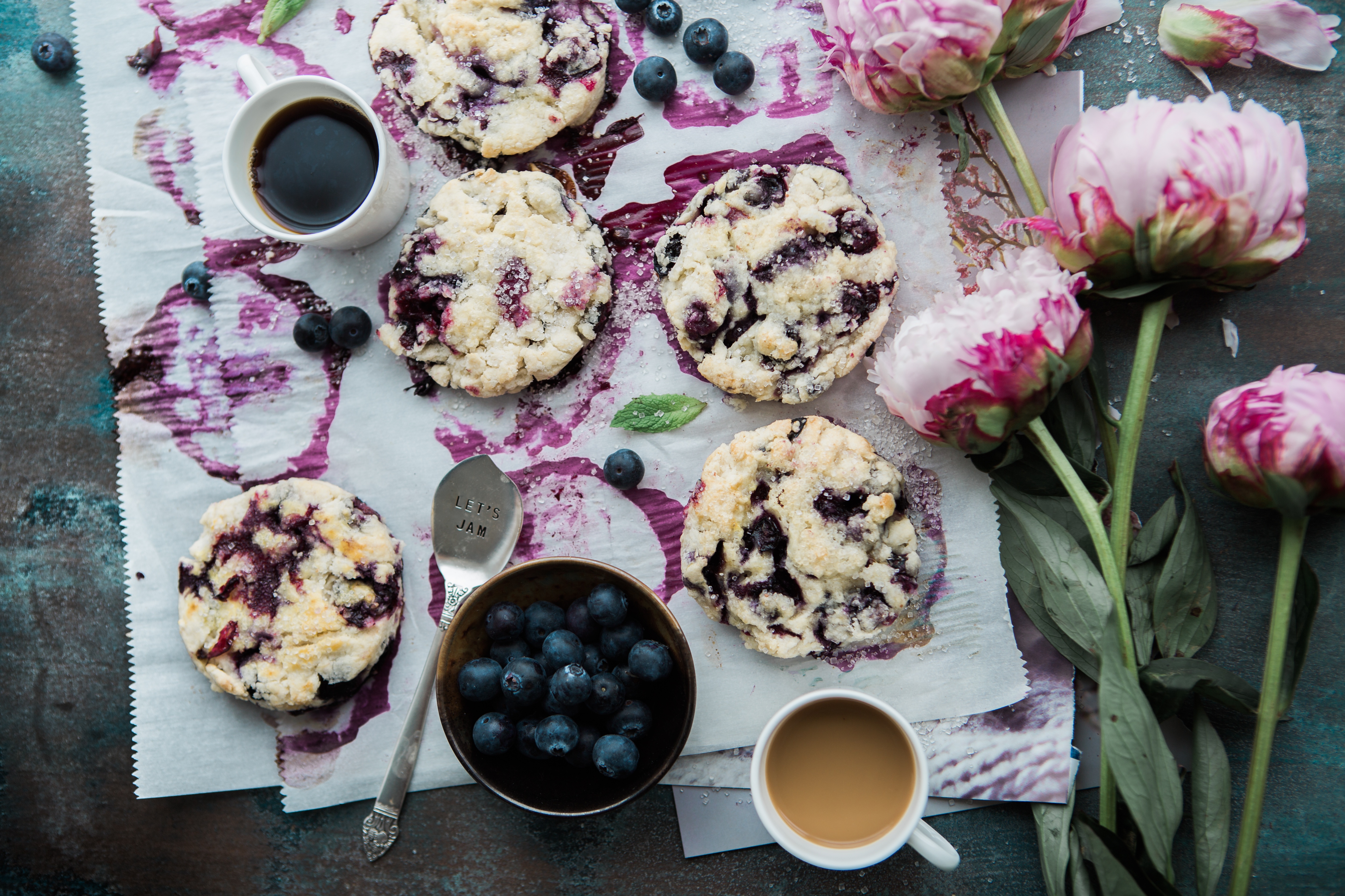 Free download wallpaper Food, Blueberry, Coffee, Flower, Cookie on your PC desktop