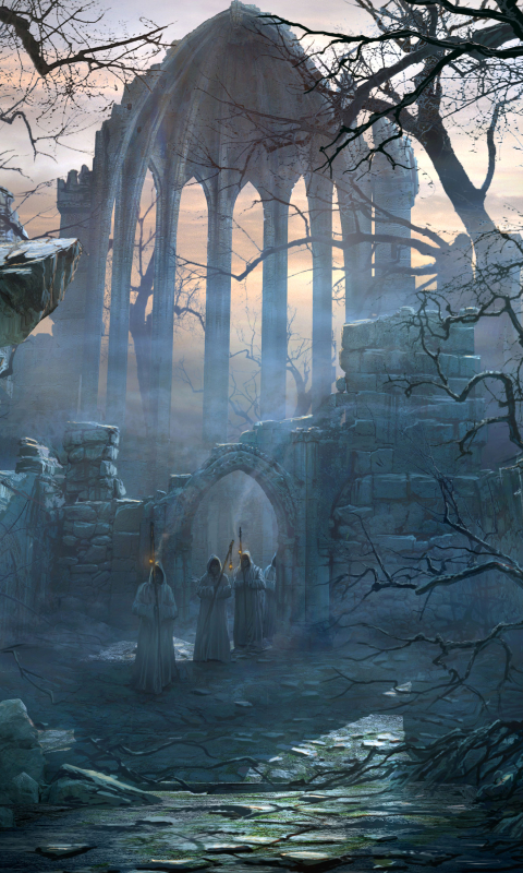 Download mobile wallpaper Fantasy, Gothic, Building, Dark, Stone, Arch, Ruin for free.