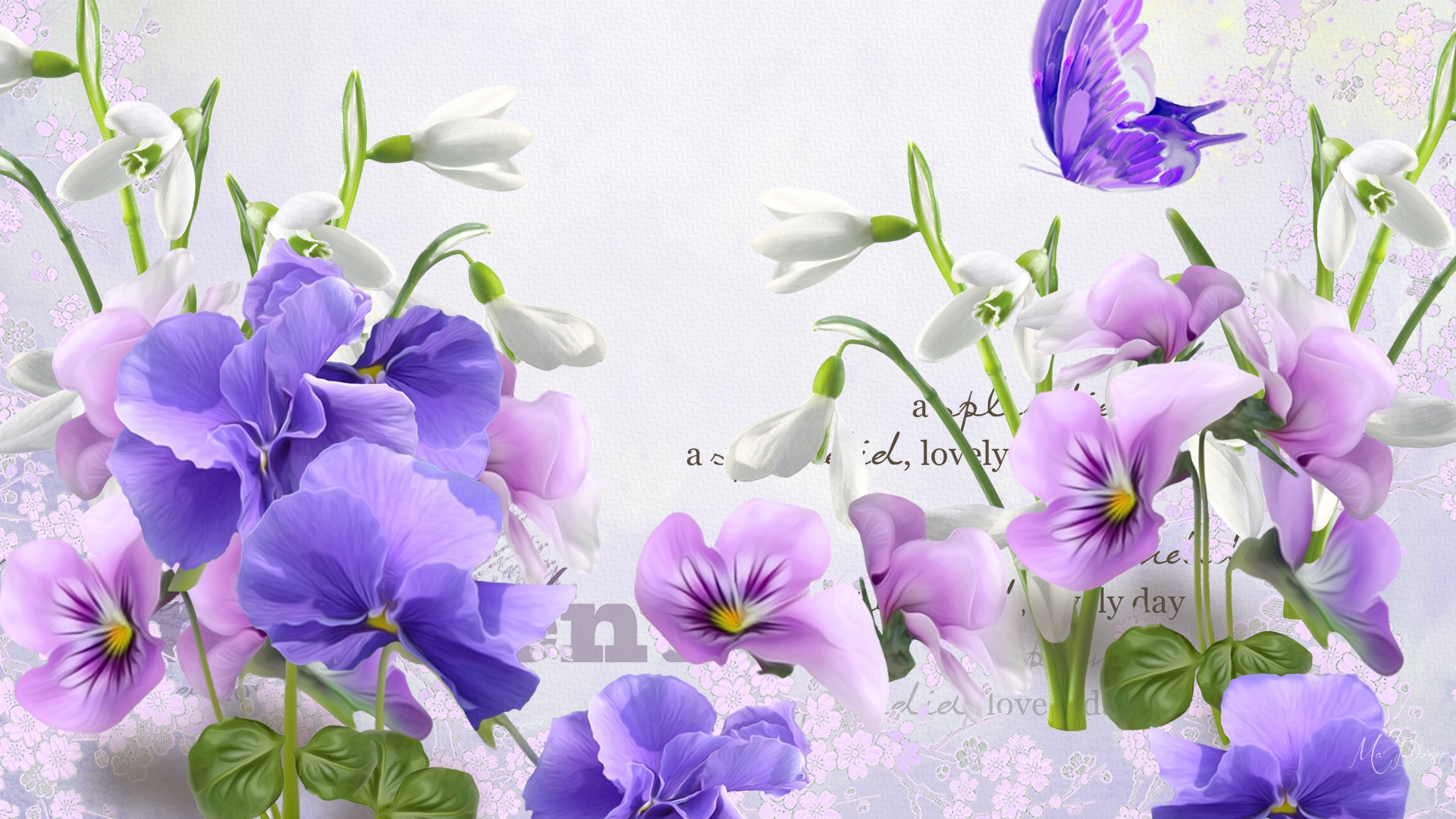 無料モバイル壁紙蝶, フラワーズ, パンジー, 花, 芸術的, 紫色の花をダウンロードします。