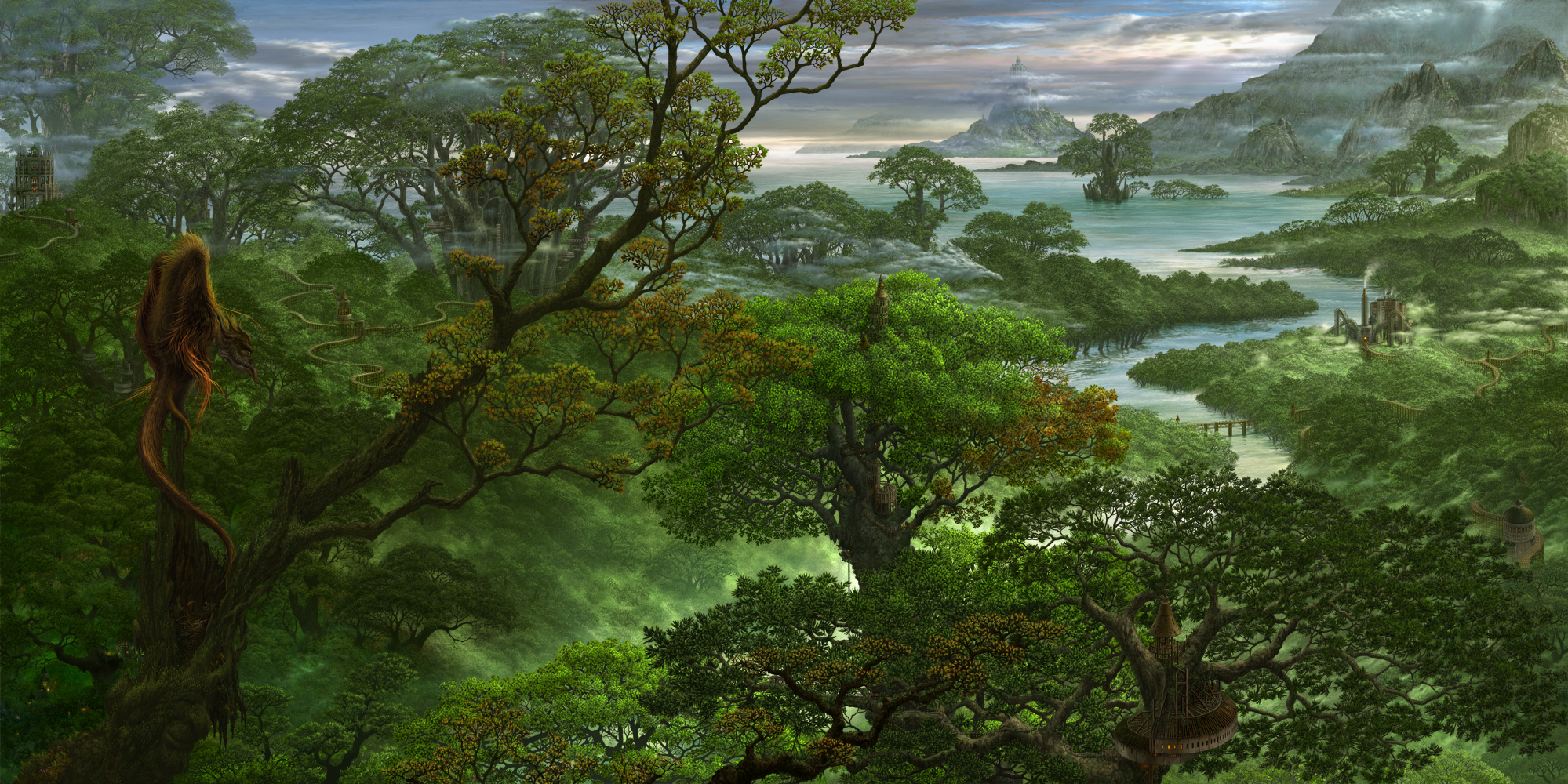 Laden Sie das Landschaft, Fantasie, Baum, Dschungel-Bild kostenlos auf Ihren PC-Desktop herunter