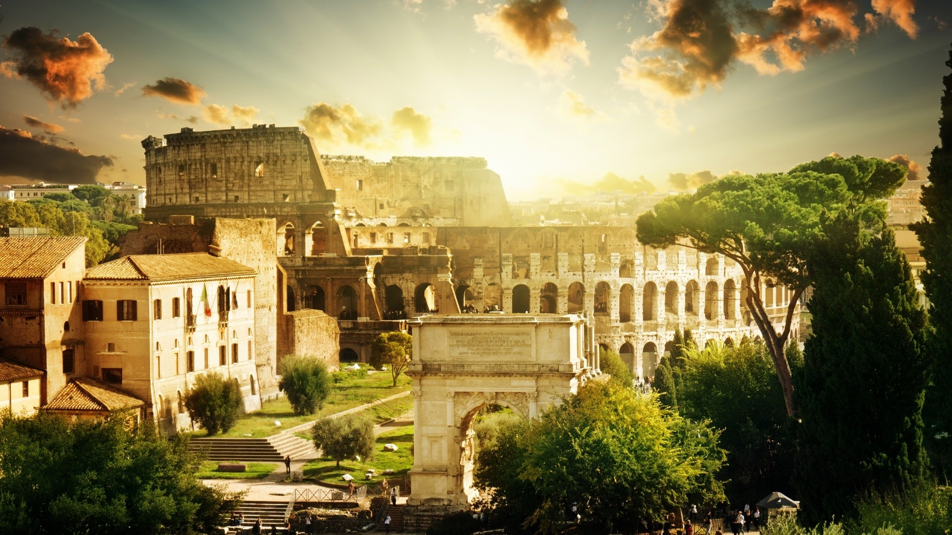Free download wallpaper Landscape, Architecture, Colosseum on your PC desktop