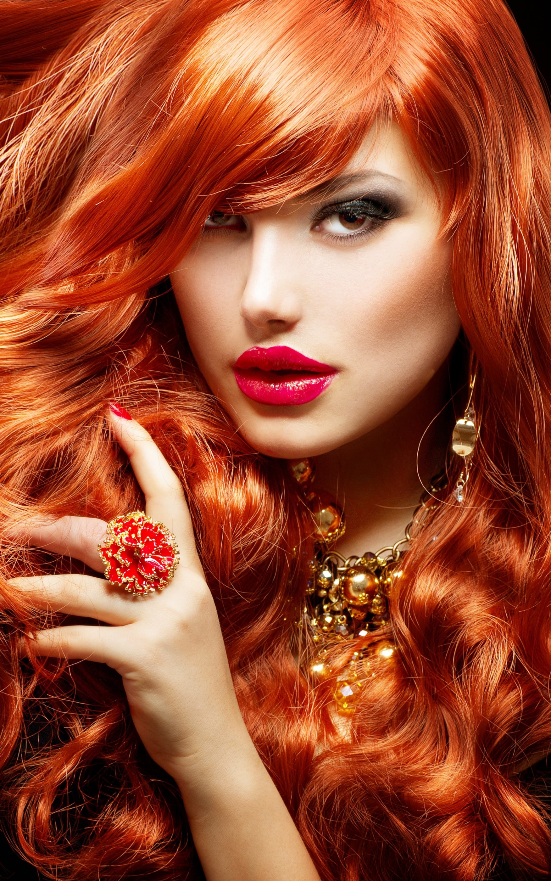 Download mobile wallpaper Redhead, Model, Women, Long Hair, Lipstick for free.