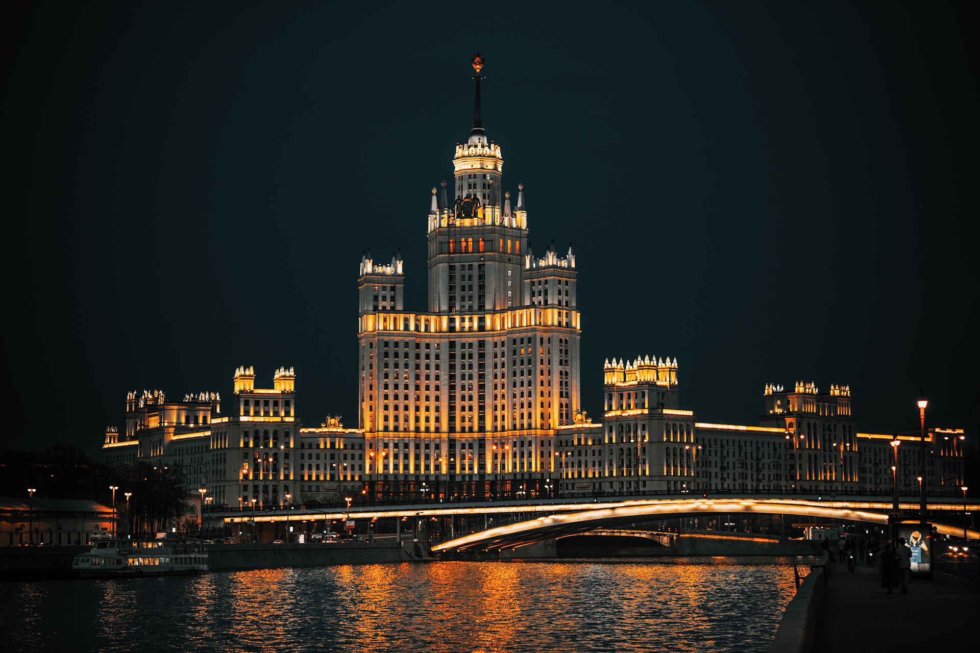 Download mobile wallpaper Night, Architecture, Building, Moscow, Man Made for free.