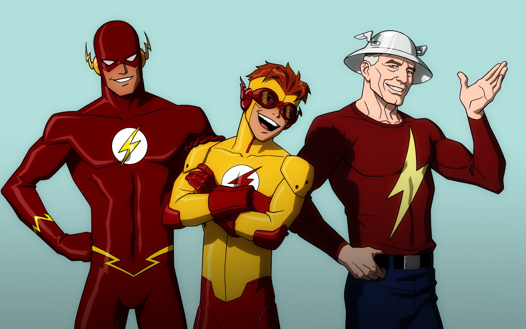 tv show, young justice, barry allen, flash, goggles, jay garrick, kid flash, red hair, smile, wally west, young justice (tv show), justice league