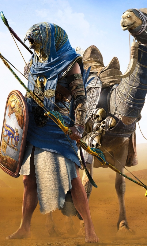 Handy-Wallpaper Krieger, Kreatur, Computerspiele, Verneigung, Assassin's Creed, Assassin's Creed: Origins kostenlos herunterladen.