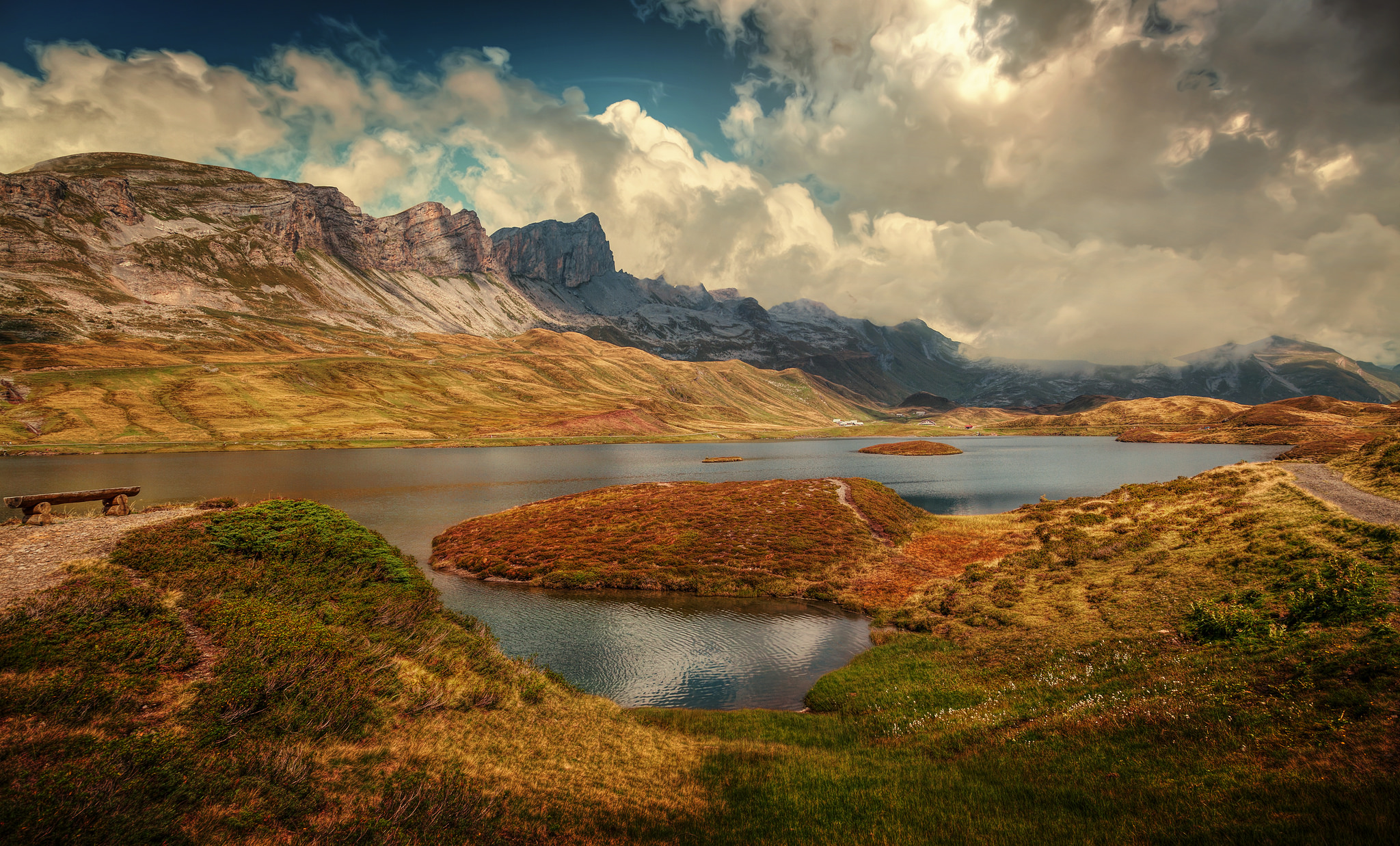 Download mobile wallpaper Landscape, Mountain, Lake, Alps, Earth, Switzerland, Cloud for free.