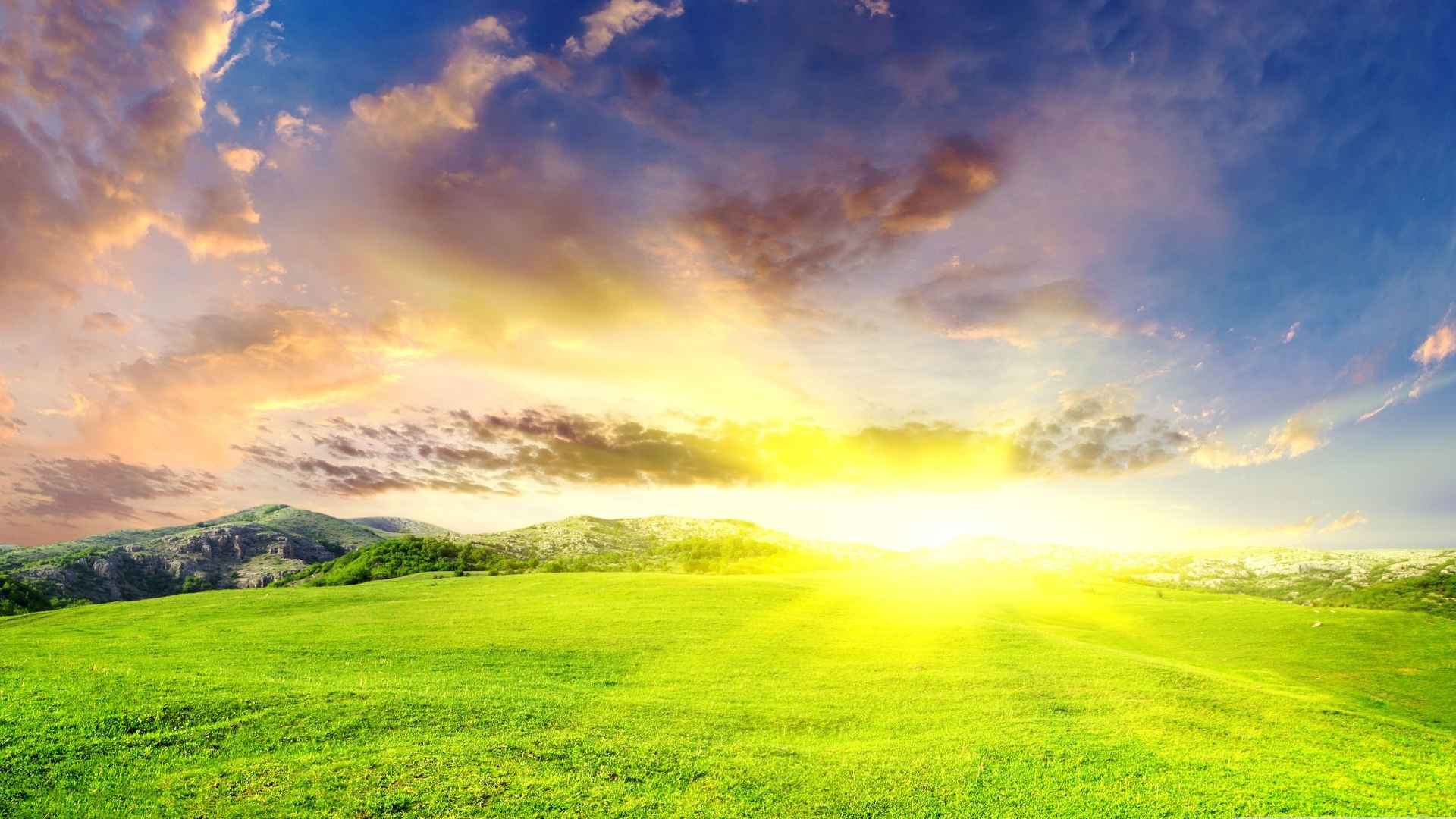 Free download wallpaper Landscape, Grass, Sunrise, Field, Artistic on your PC desktop