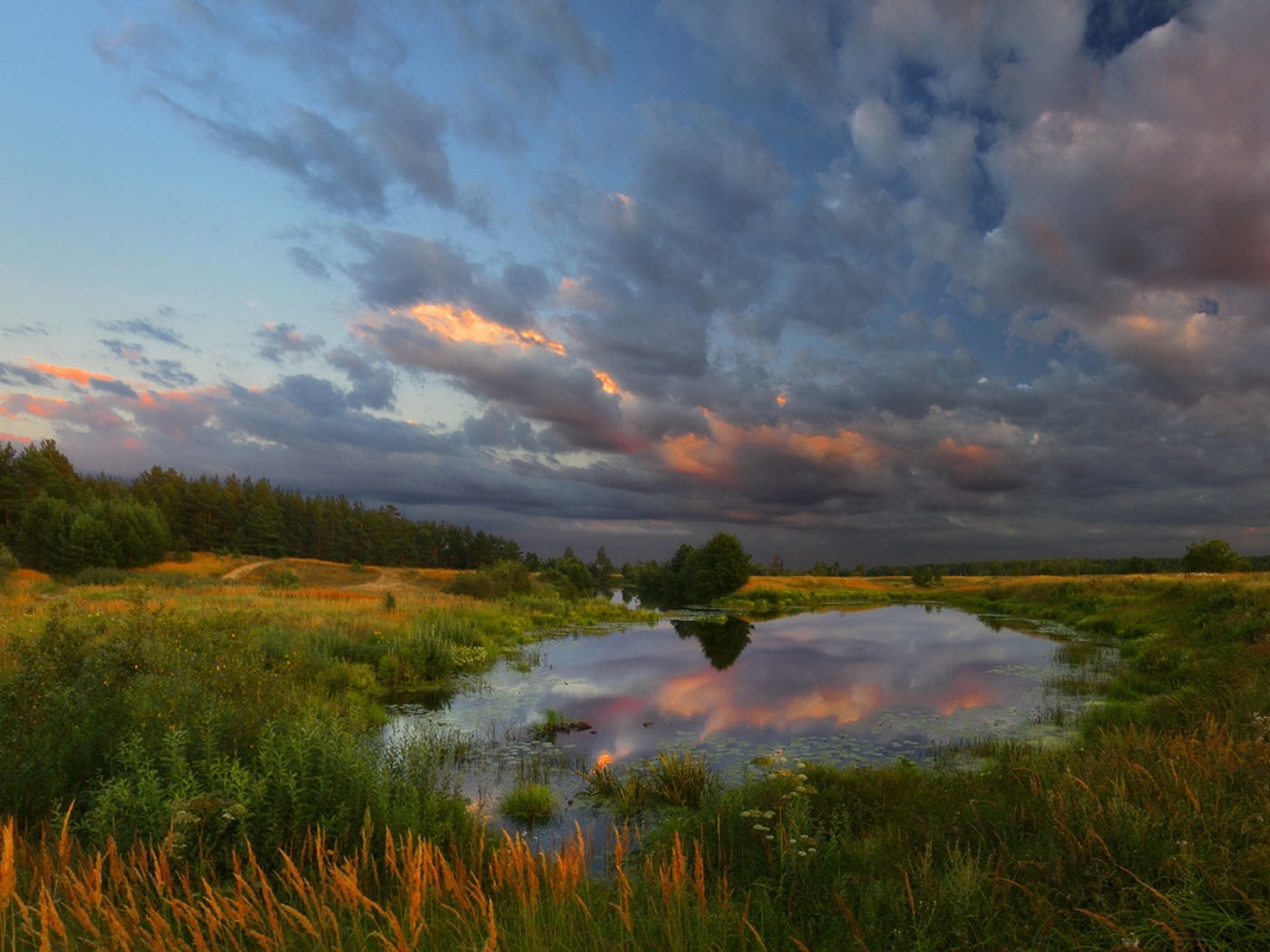 Free download wallpaper Landscape, Rivers, Sky, Clouds, Fields on your PC desktop