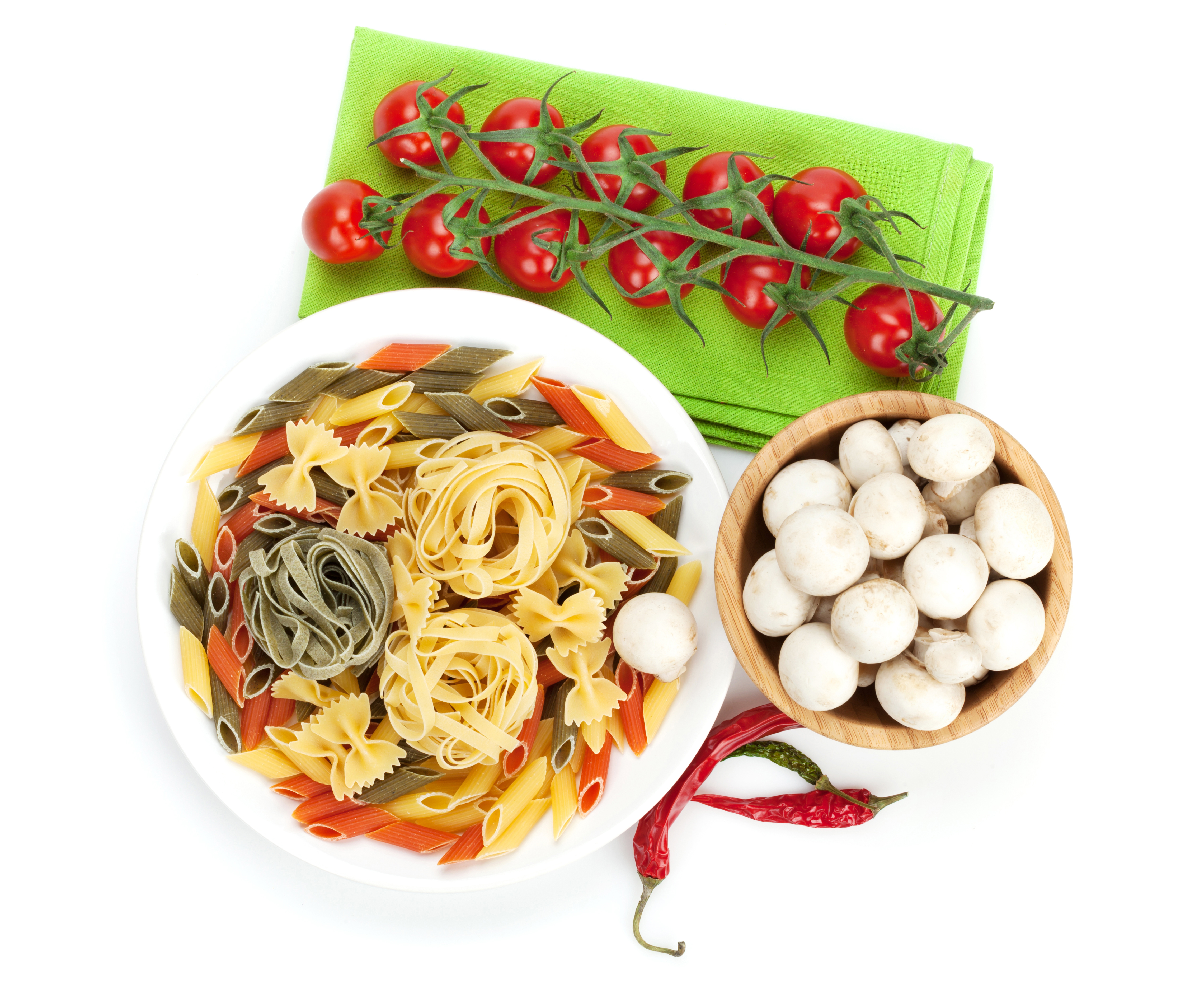 Download mobile wallpaper Food, Still Life, Mushroom, Tomato, Pasta for free.