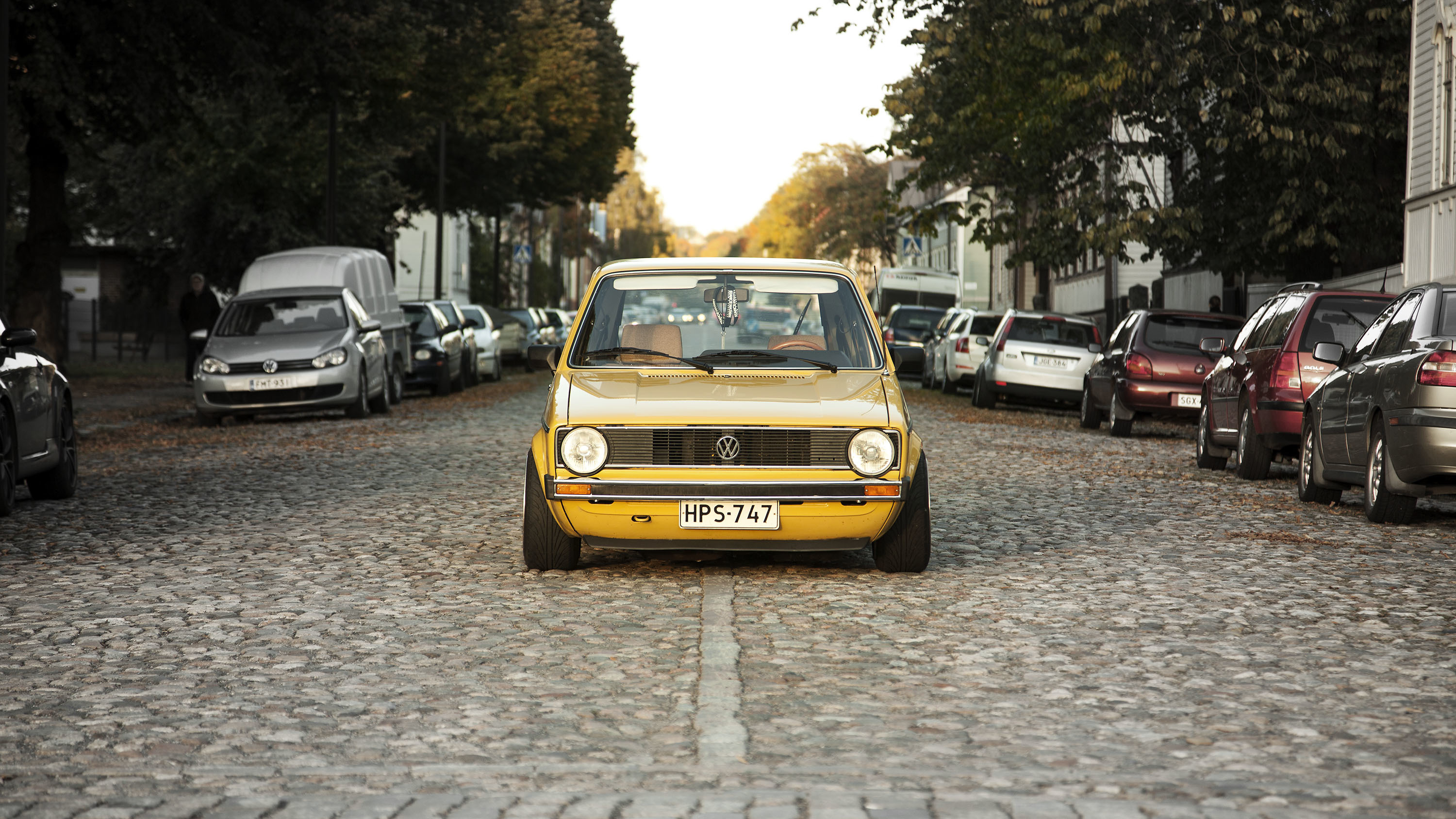cars, volkswagen, front view, golf, yellow, mk1 HD wallpaper