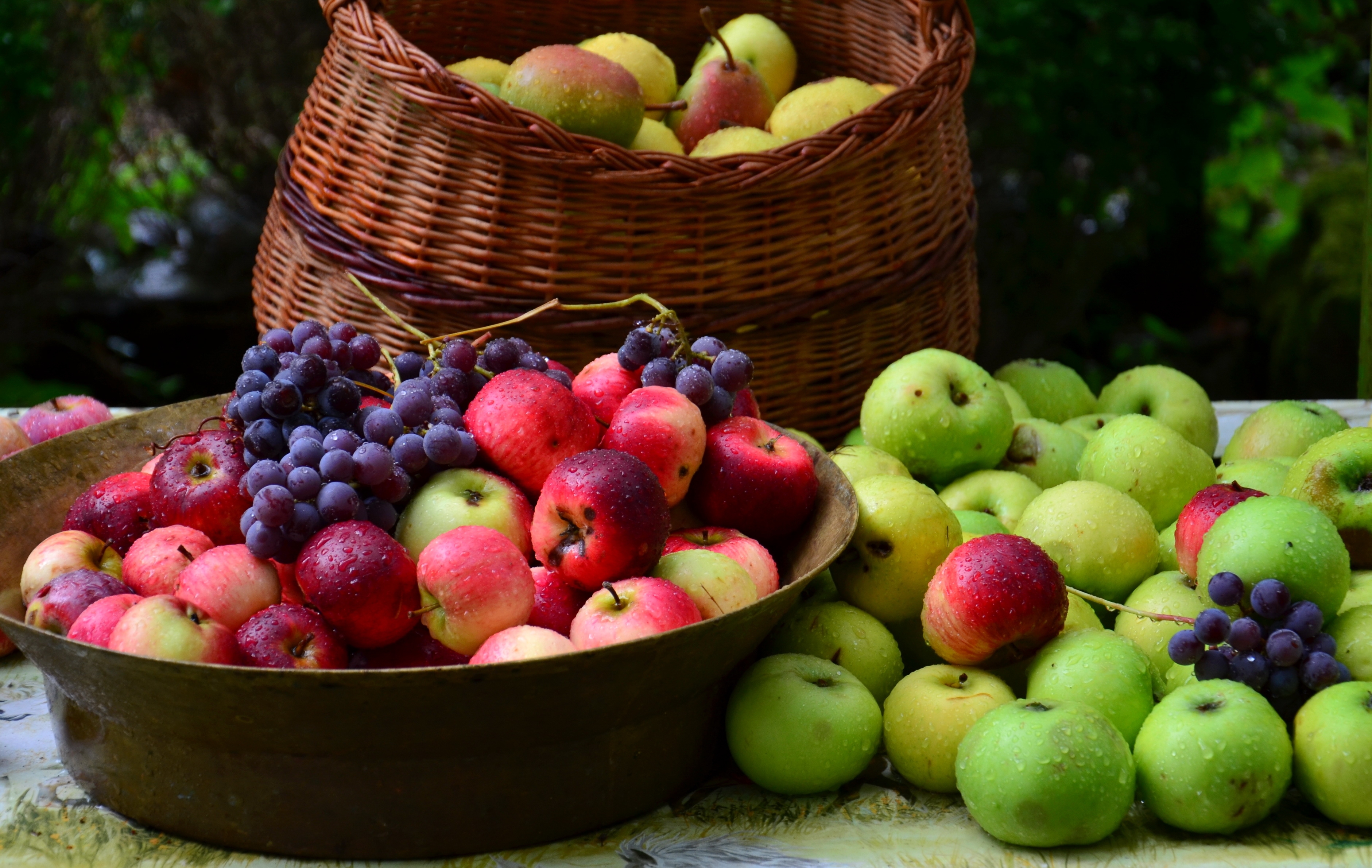 food, apples, grapes, lot, basket, baskets