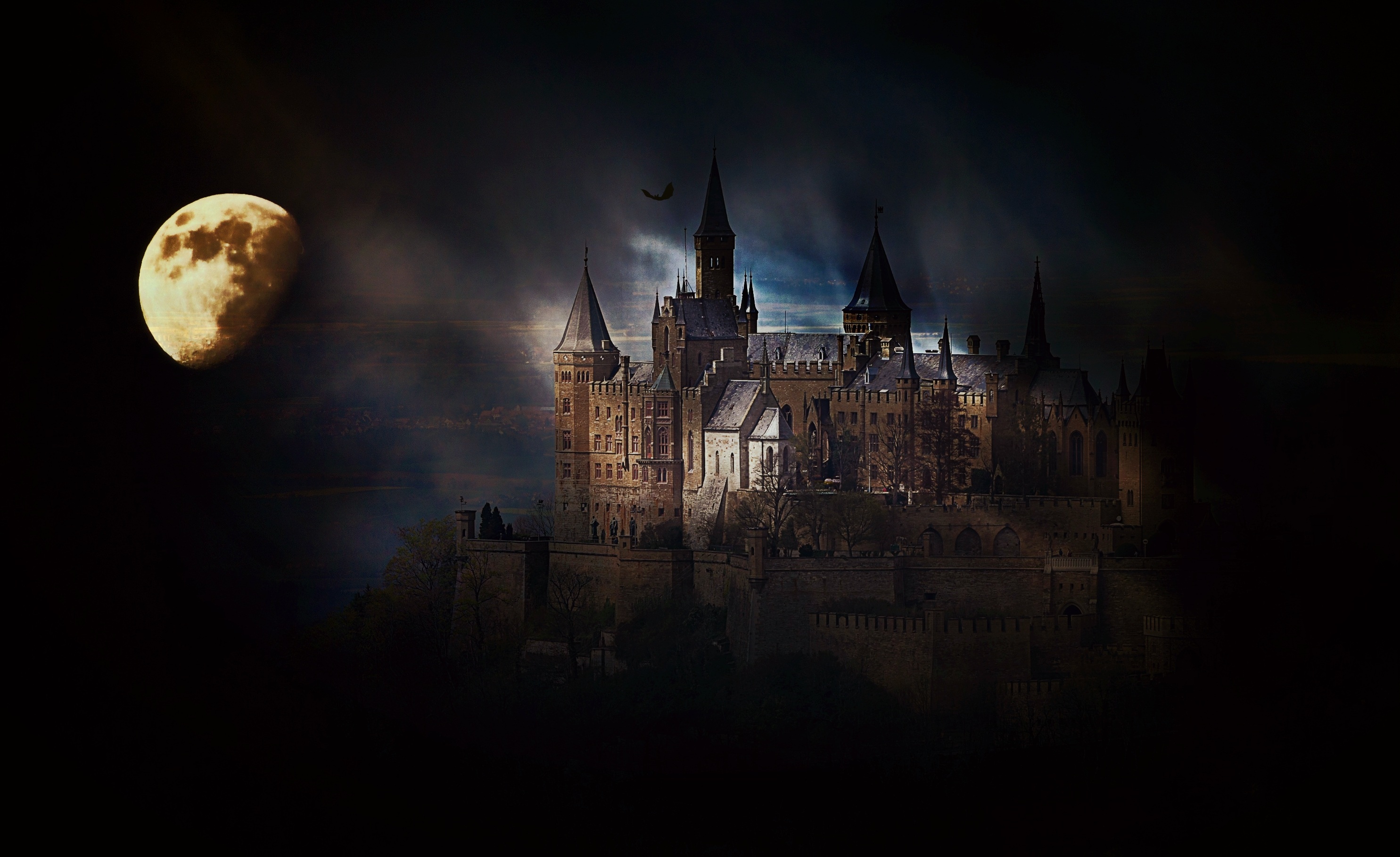 Download mobile wallpaper Night, Moon, Castles, Dark, Castle for free.