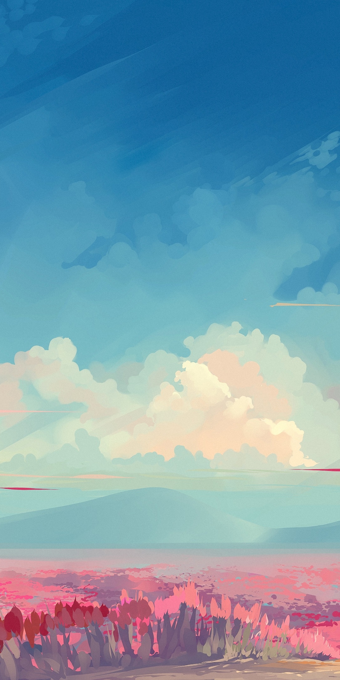 Download mobile wallpaper Anime, Landscape, Sky, Flower, Field, Cloud for free.