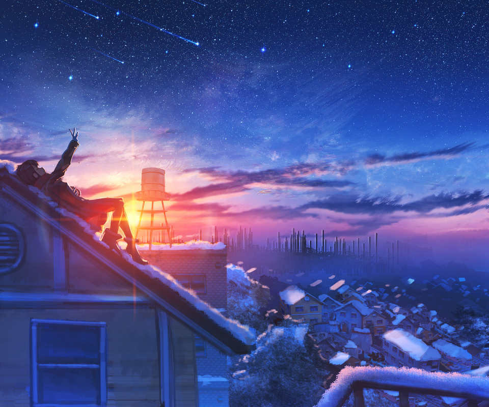 Free download wallpaper Anime, Sunset, Sky, Starry Sky, Original on your PC desktop