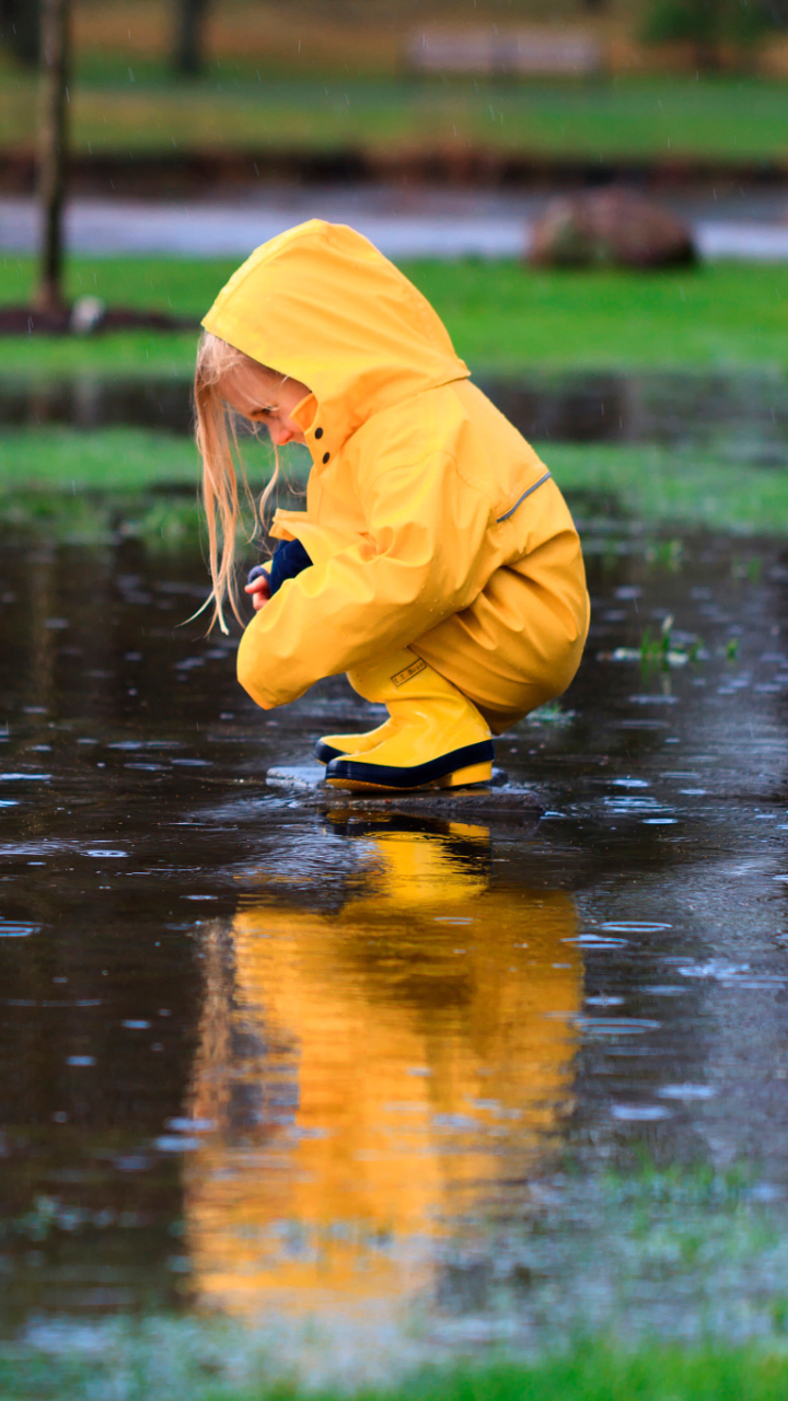 photography, child, reflection, duckling, cute, little girl, raincoat, rain