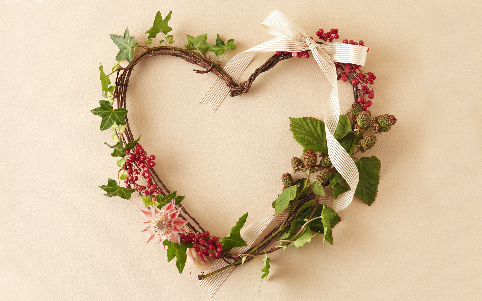 tape, plants, flowers, love, berries, branches, wreath, stems