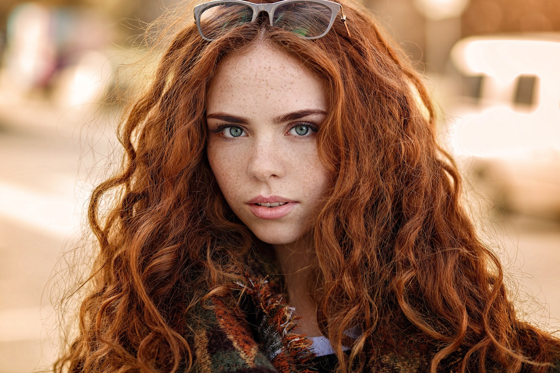 Download mobile wallpaper Redhead, Glasses, Face, Model, Women, Freckles for free.