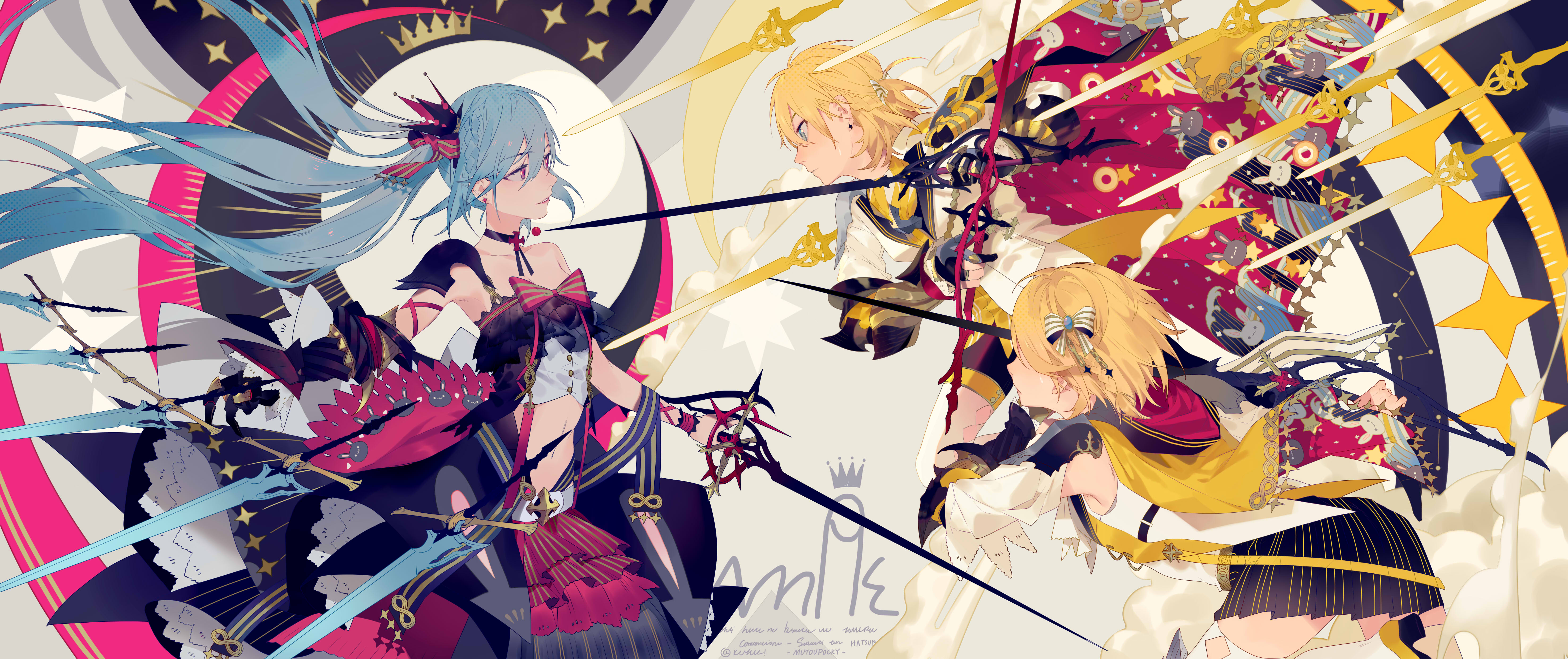 Free download wallpaper Anime, Vocaloid, Hatsune Miku, Rin Kagamine, Len Kagamine on your PC desktop