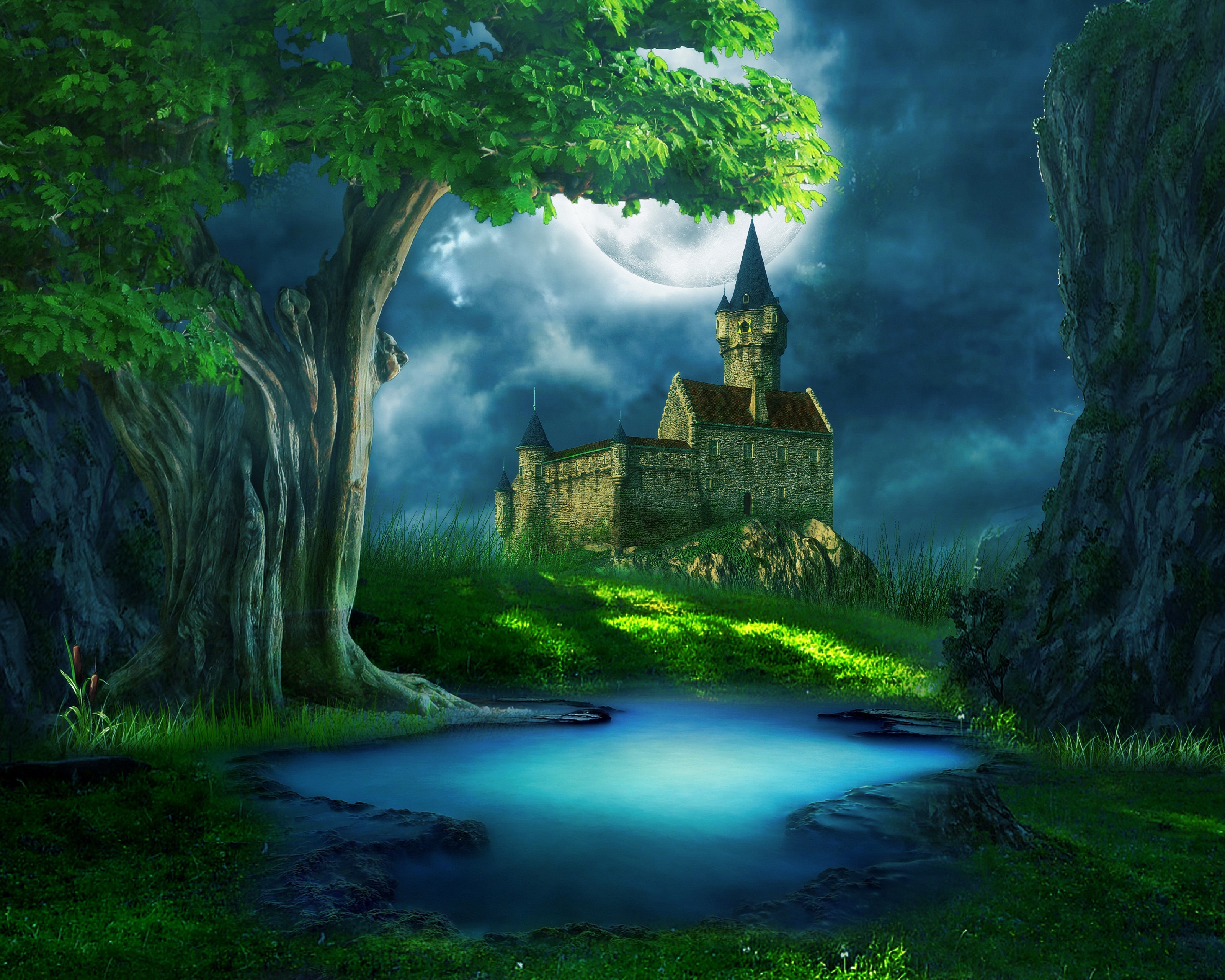 Download mobile wallpaper Castles, Forest, Tree, Artistic, Castle for free.