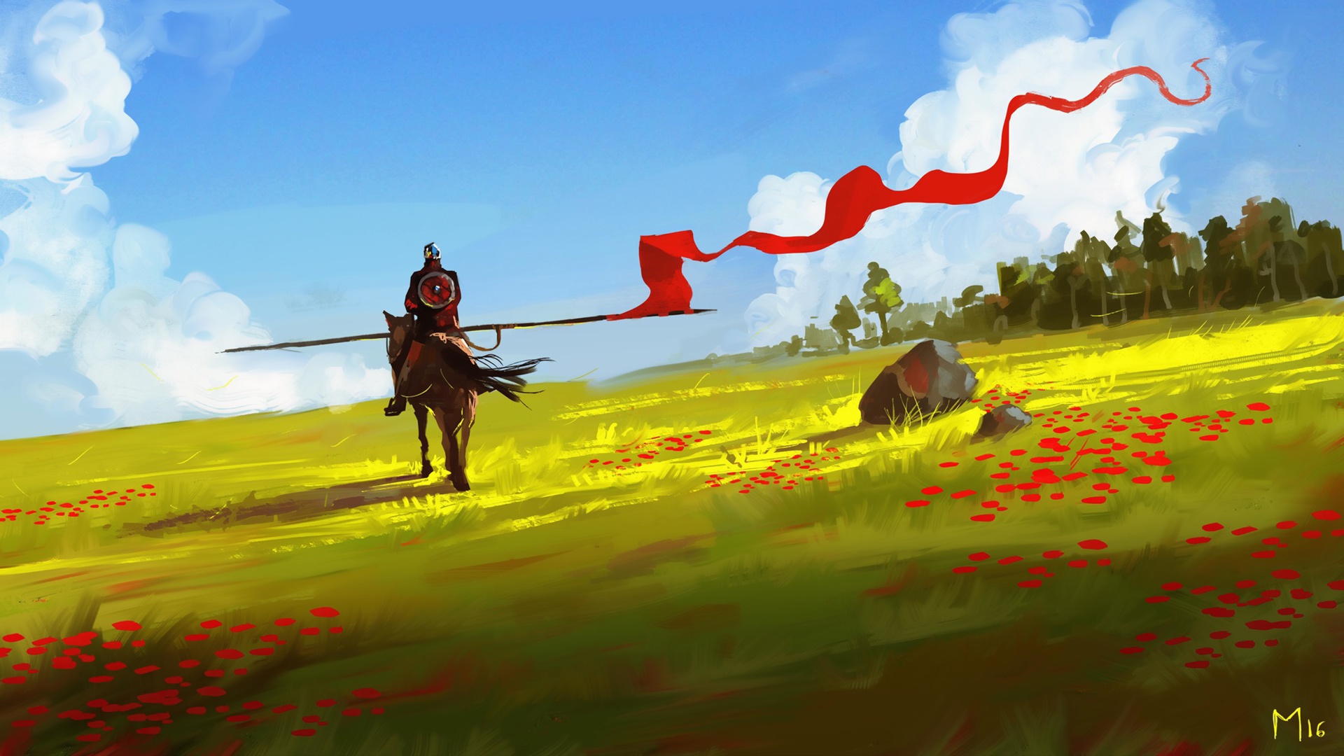 Free download wallpaper Fantasy, Warrior, Horse, Banner on your PC desktop