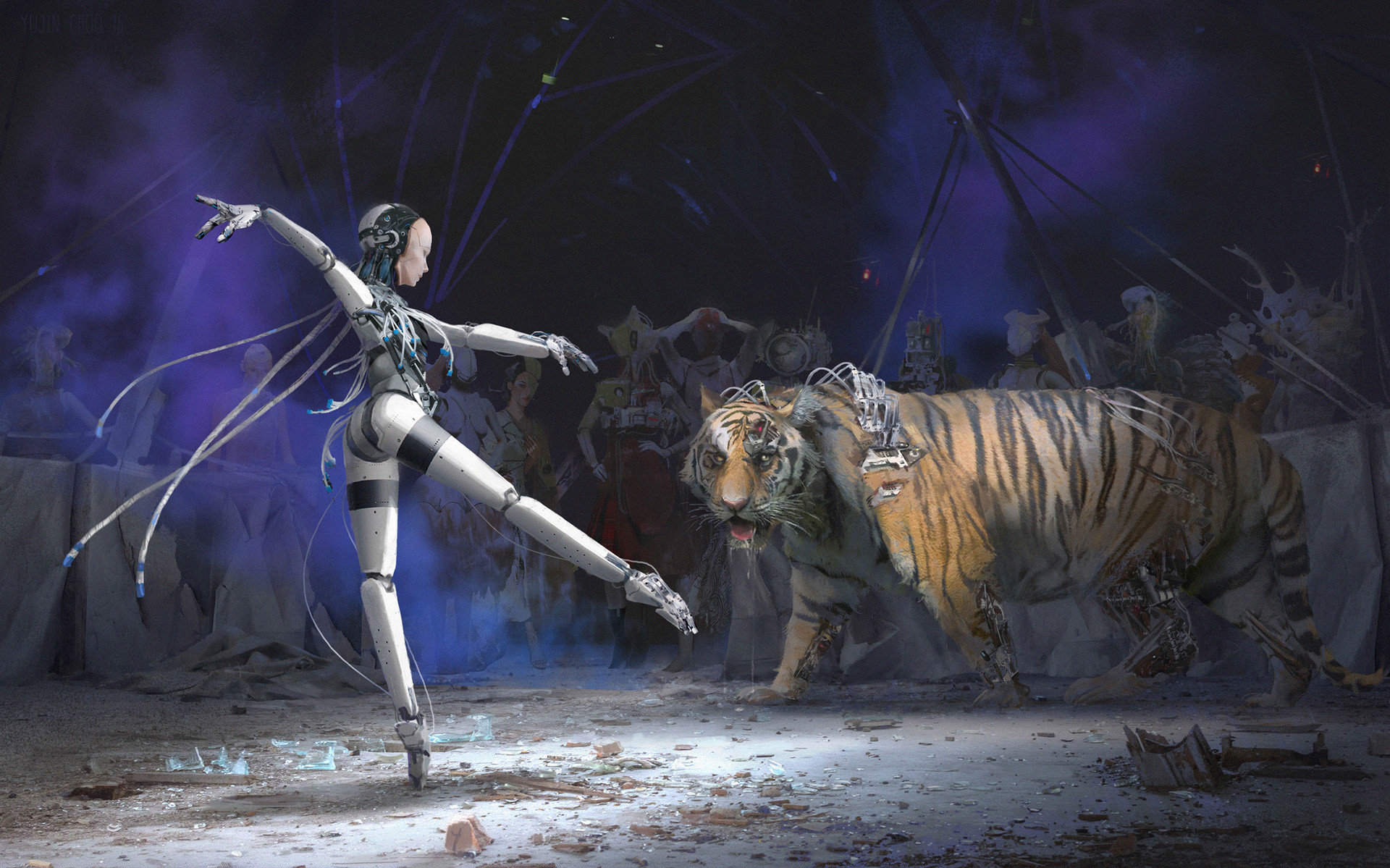 952402 скачать картинку тигр, научная фантастика, киборг, цирк, танцы - обои и заставки бесплатно
