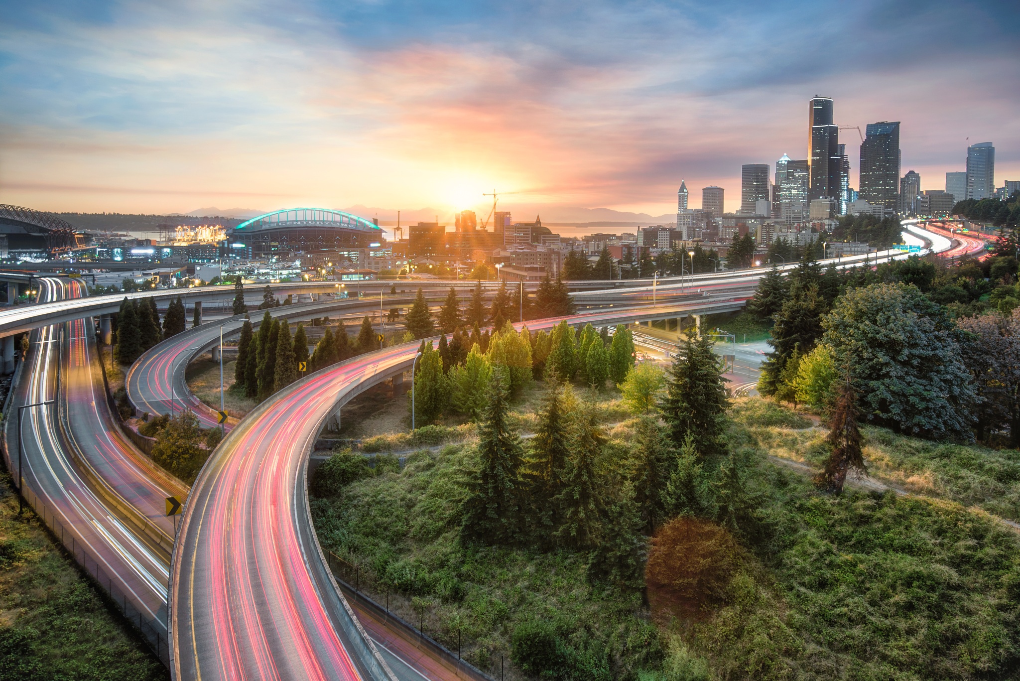 Free download wallpaper Cities, Usa, City, Road, Highway, Seattle, Man Made, Time Lapse on your PC desktop