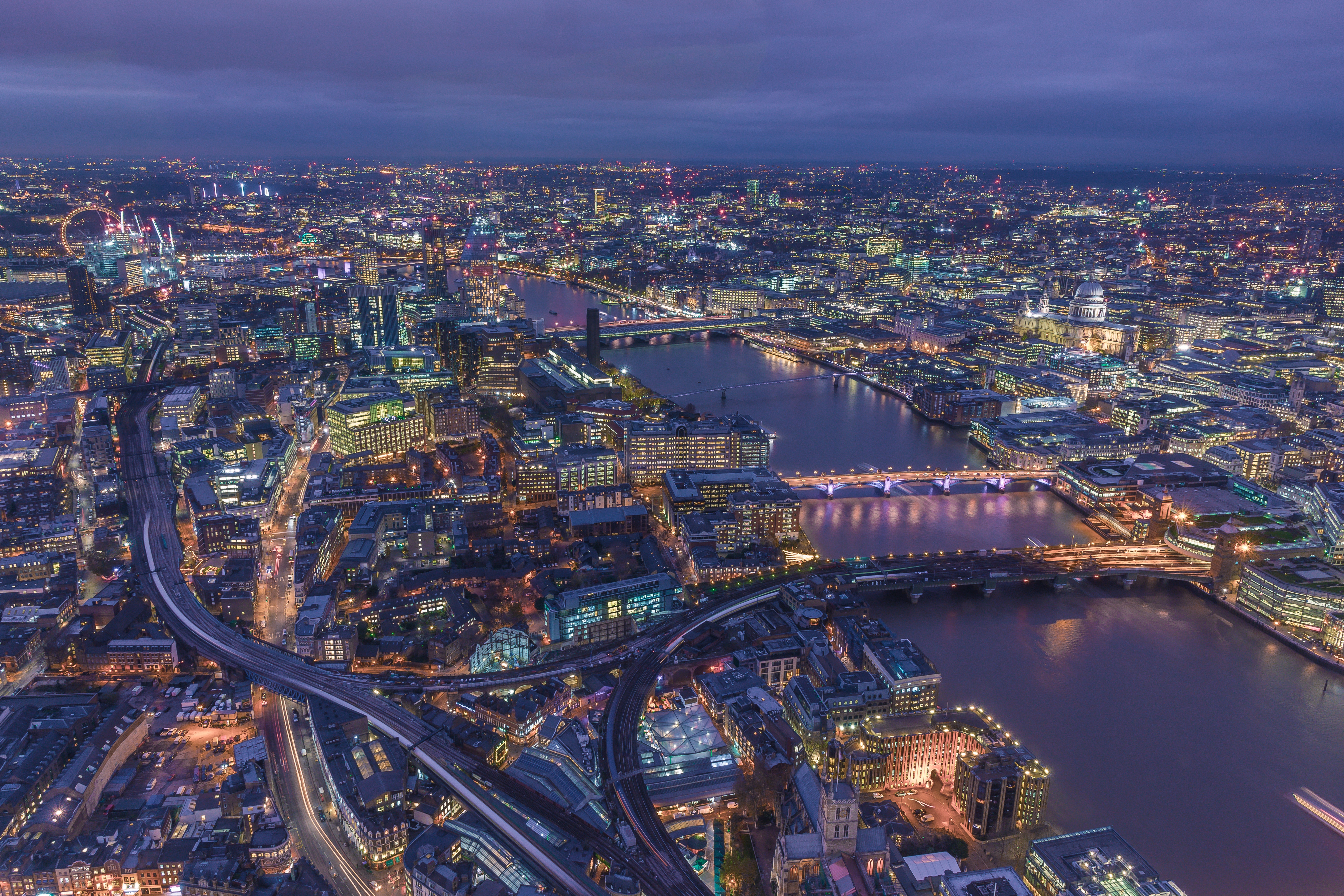 london, great britain, cities, view from above, night city, united kingdom 32K