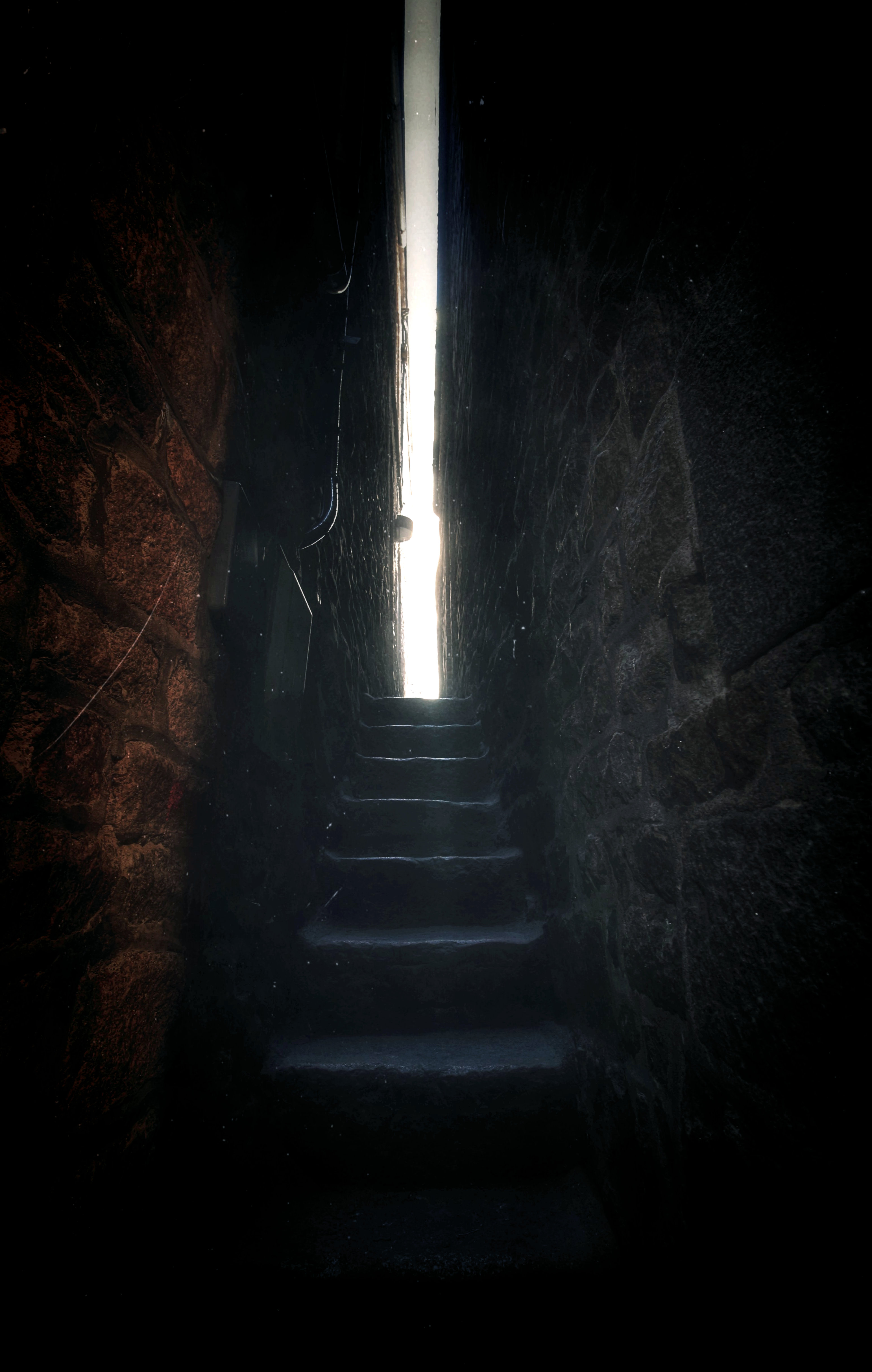 stairs, gloomy, light, dark, walls, shine, ladder, slit