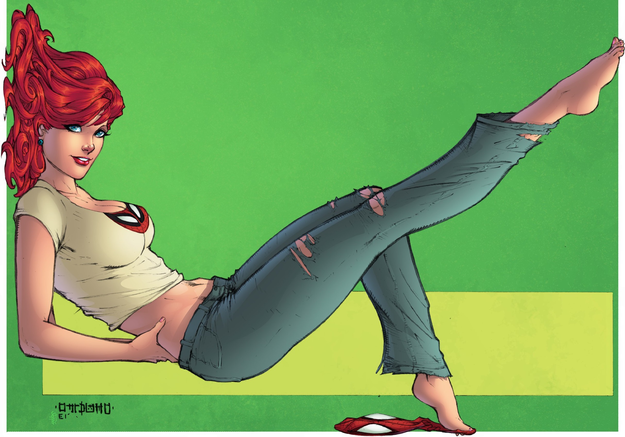 comics, mary jane watson, barefoot, red hair
