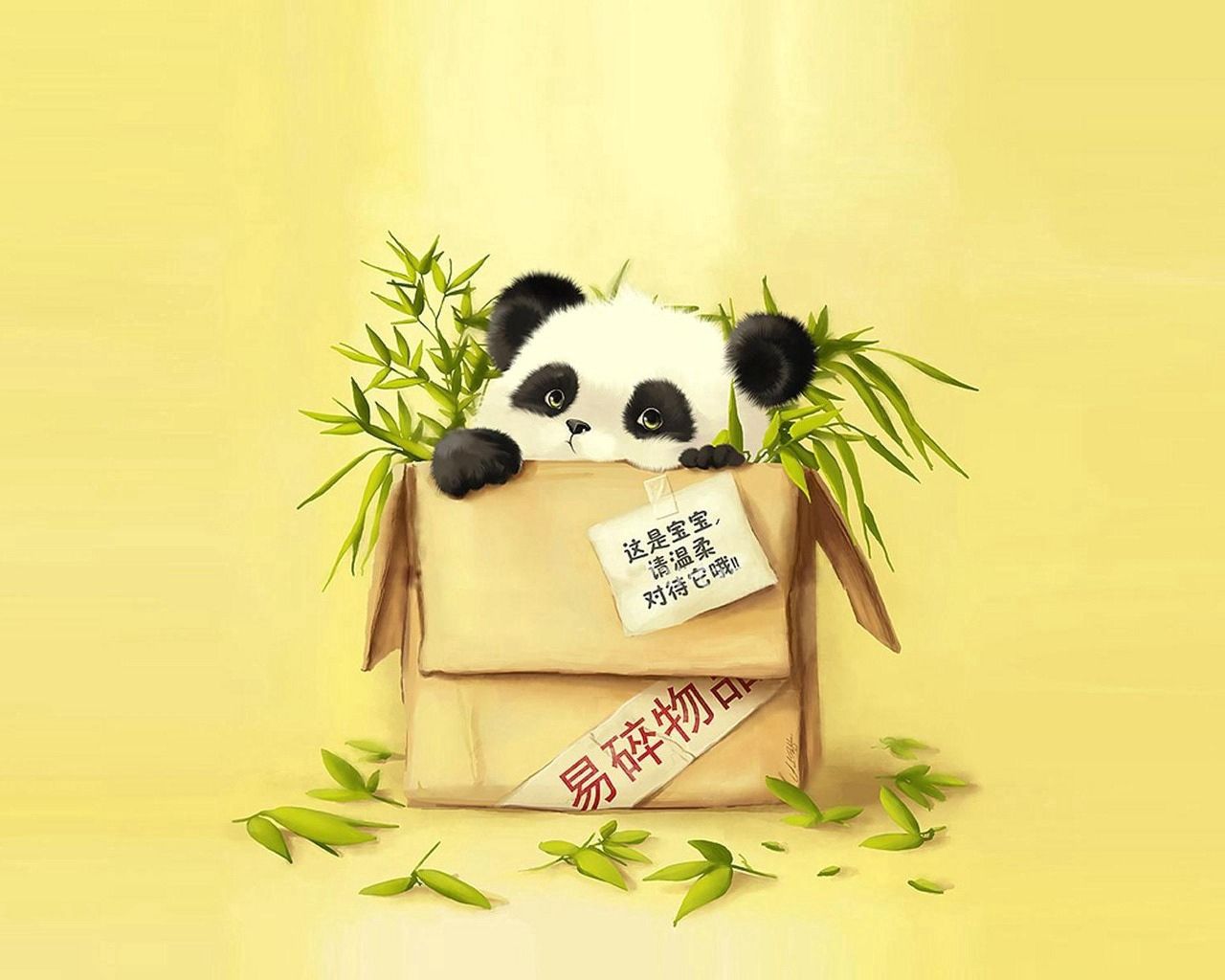 panda, grass, art, box HD wallpaper