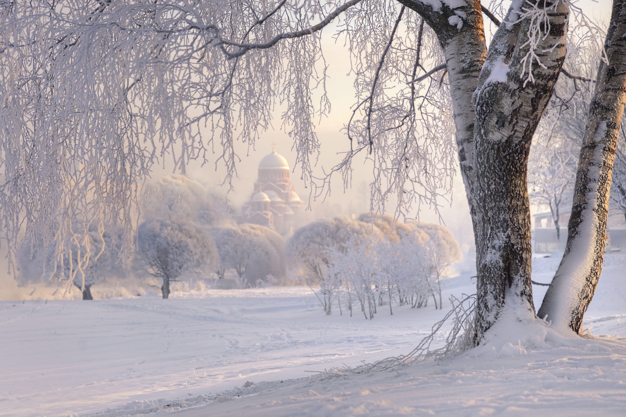 Free download wallpaper Winter, Snow, Fog, Church, Churches, Religious on your PC desktop