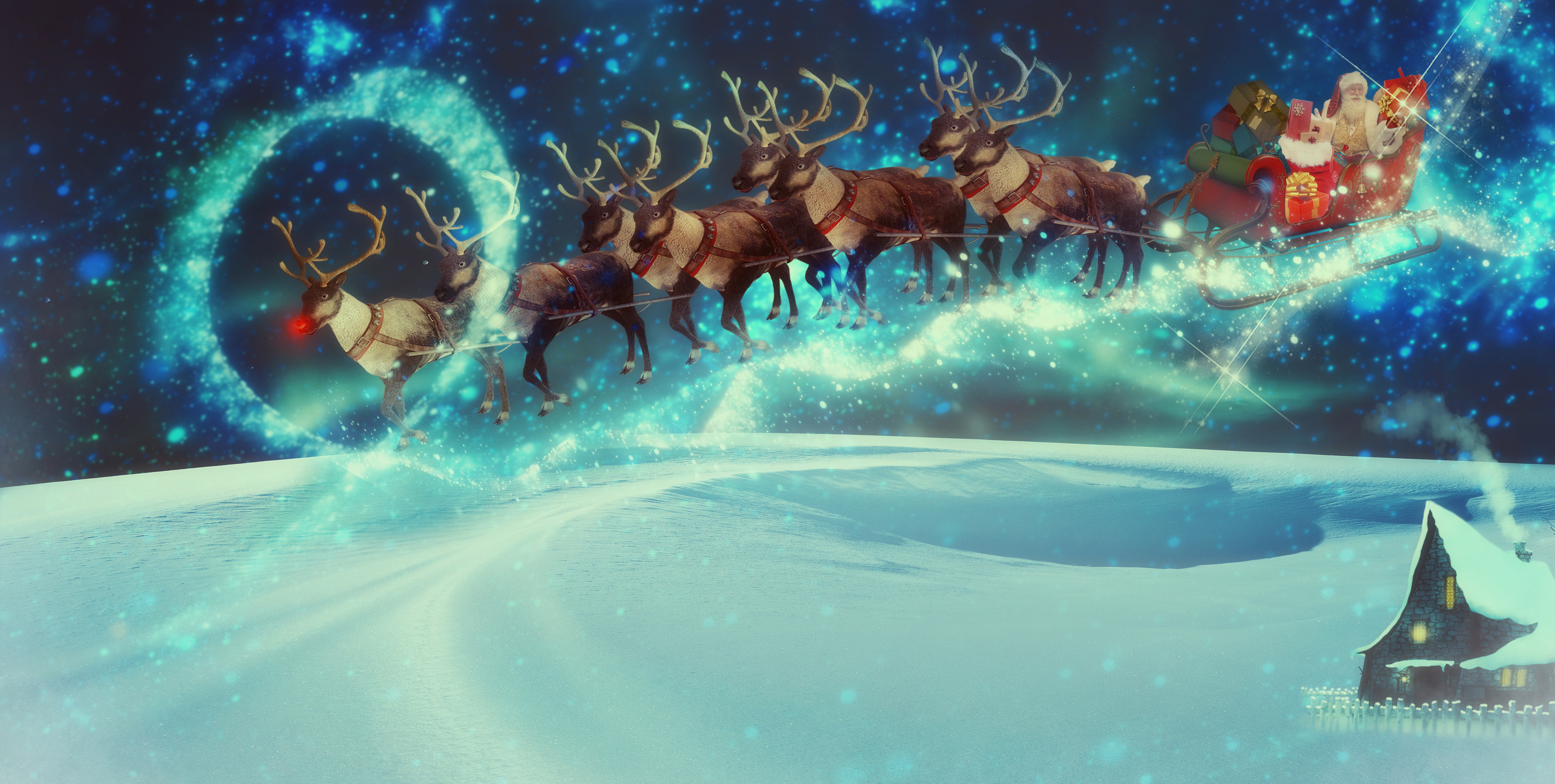 Download mobile wallpaper Winter, Snow, Christmas, Holiday, Sleigh, Santa, Reindeer for free.