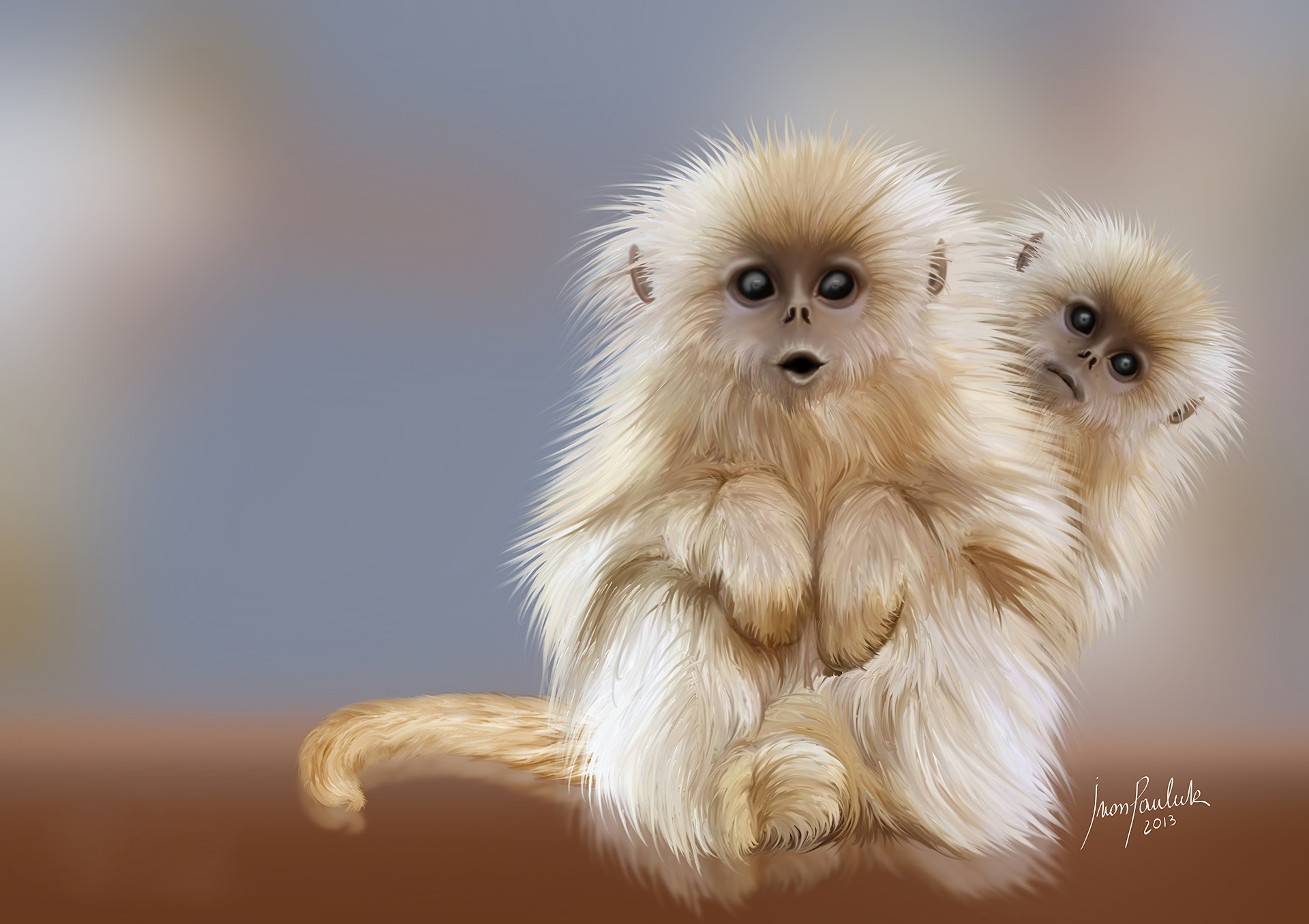 Download mobile wallpaper Monkeys, Monkey, Animal, Painting, Cute for free.