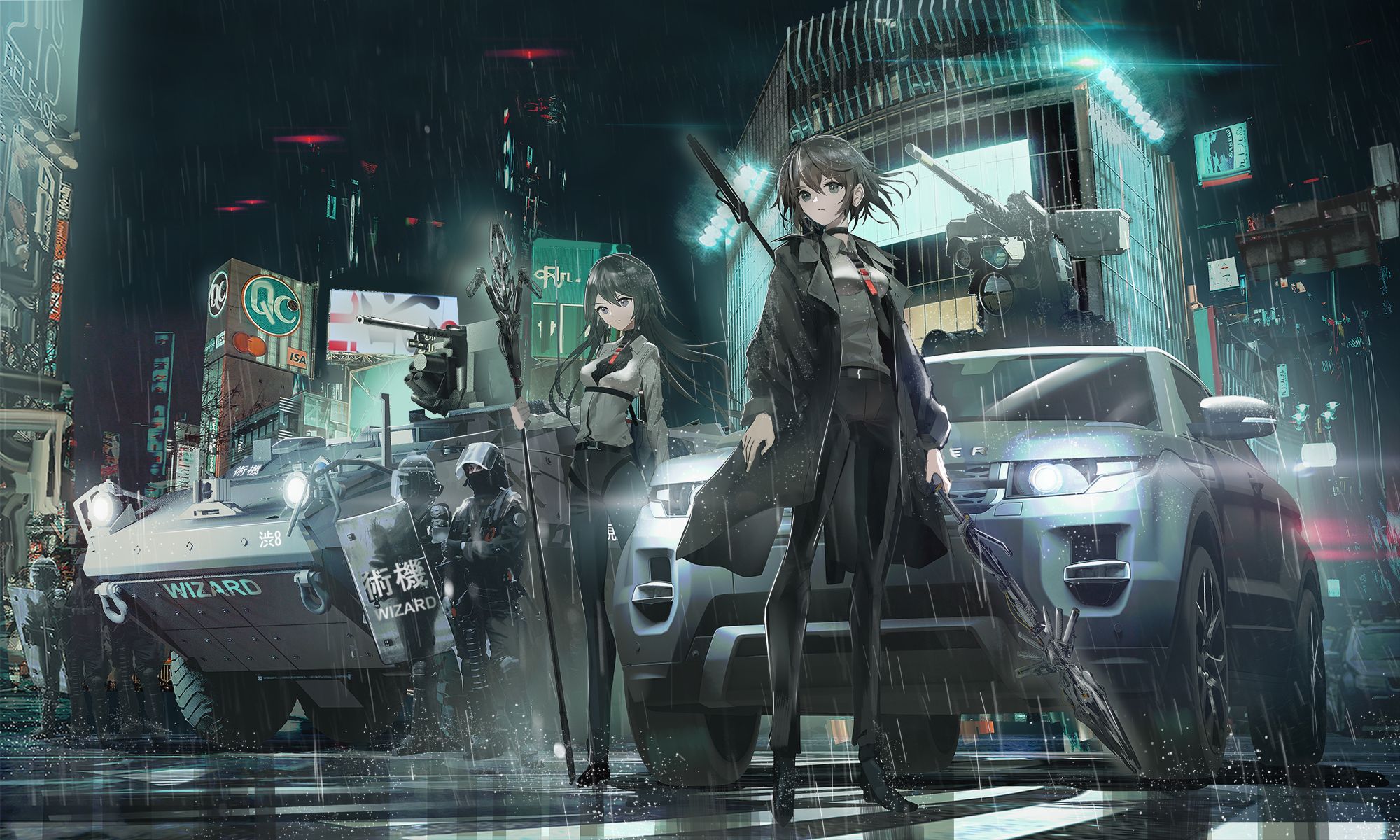 Download mobile wallpaper Anime, Rain, Girl, Police for free.