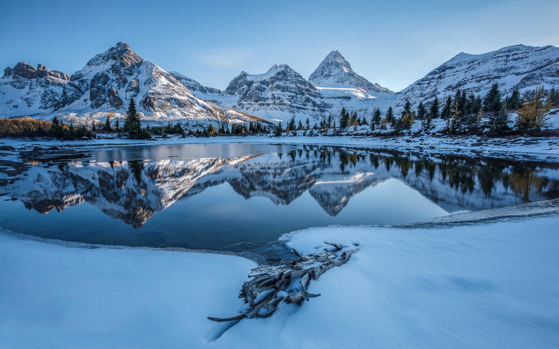 earth, reflection, frost, lake, landscape, mountain, snow, winter Full HD
